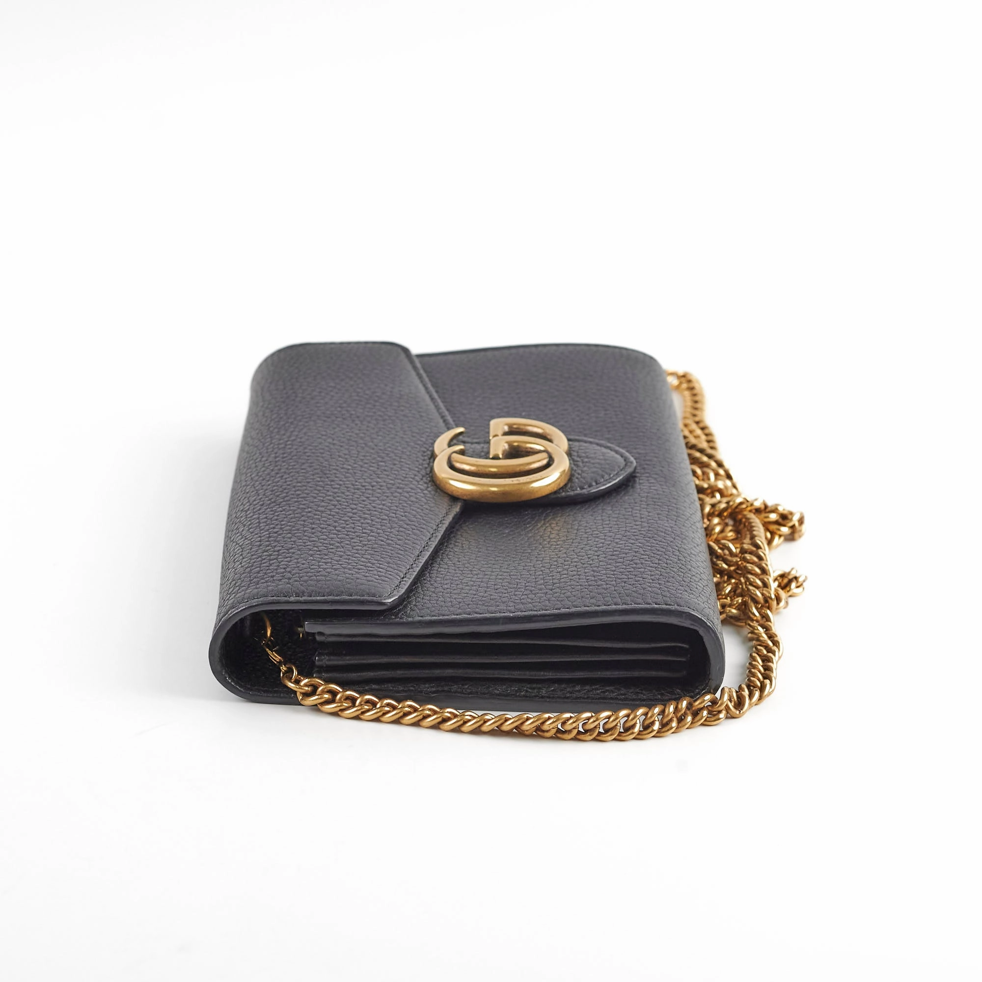 Gucci Marmont Black Leather Wallet On Chain WOC