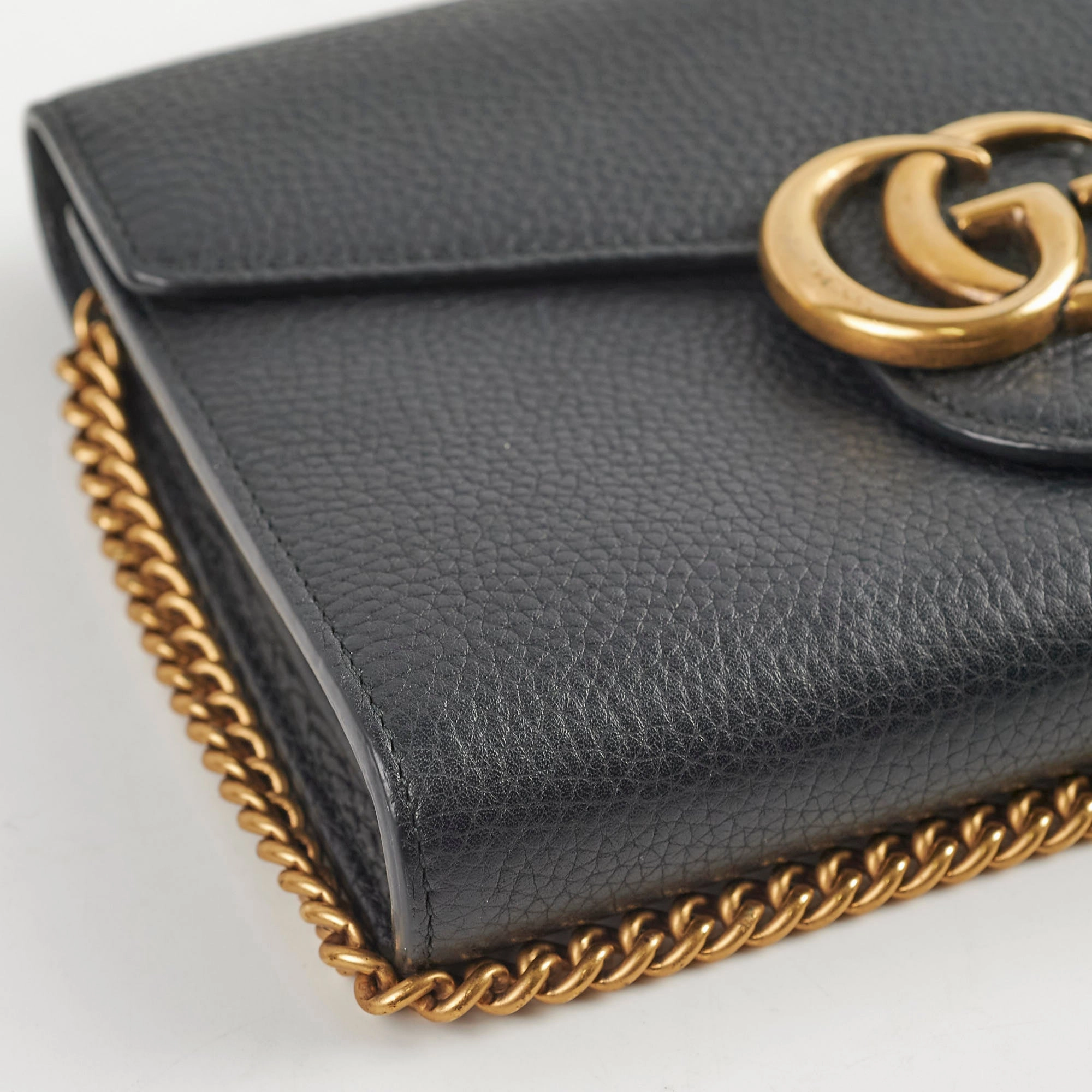 Gucci Marmont Black Leather Wallet On Chain WOC