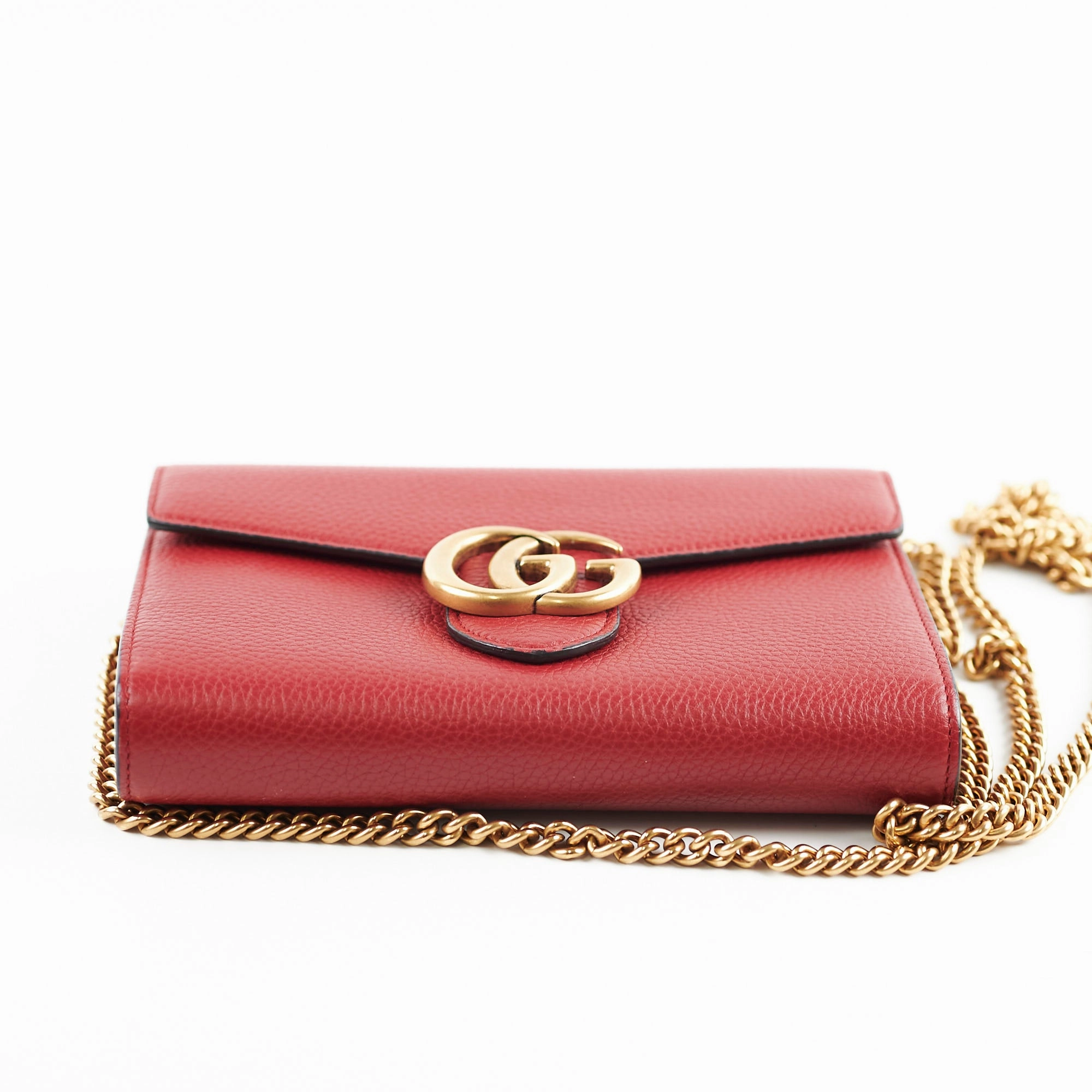 Gucci Marmont Leather Wallet on Chain WOC Red