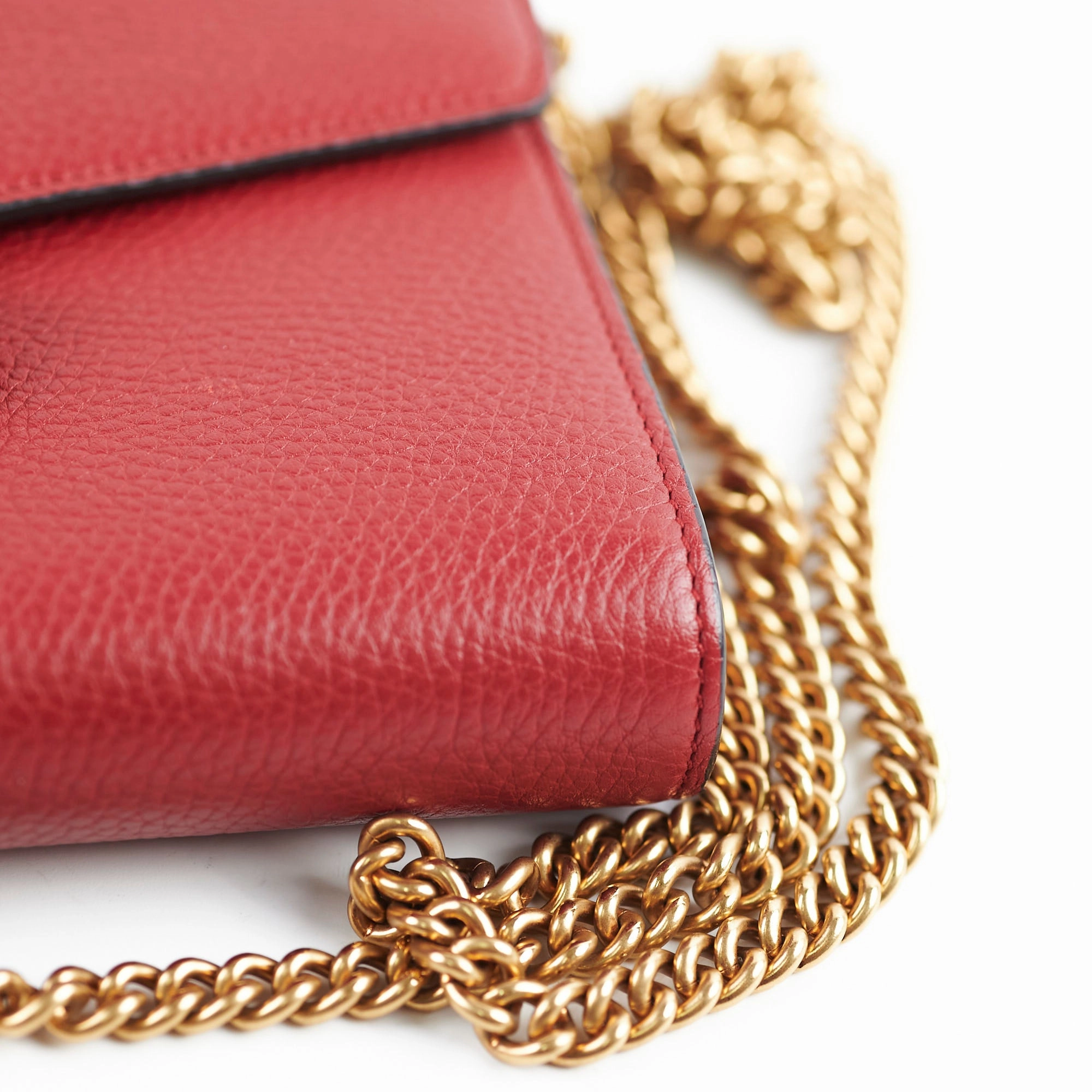 Gucci Marmont Leather Wallet on Chain WOC Red