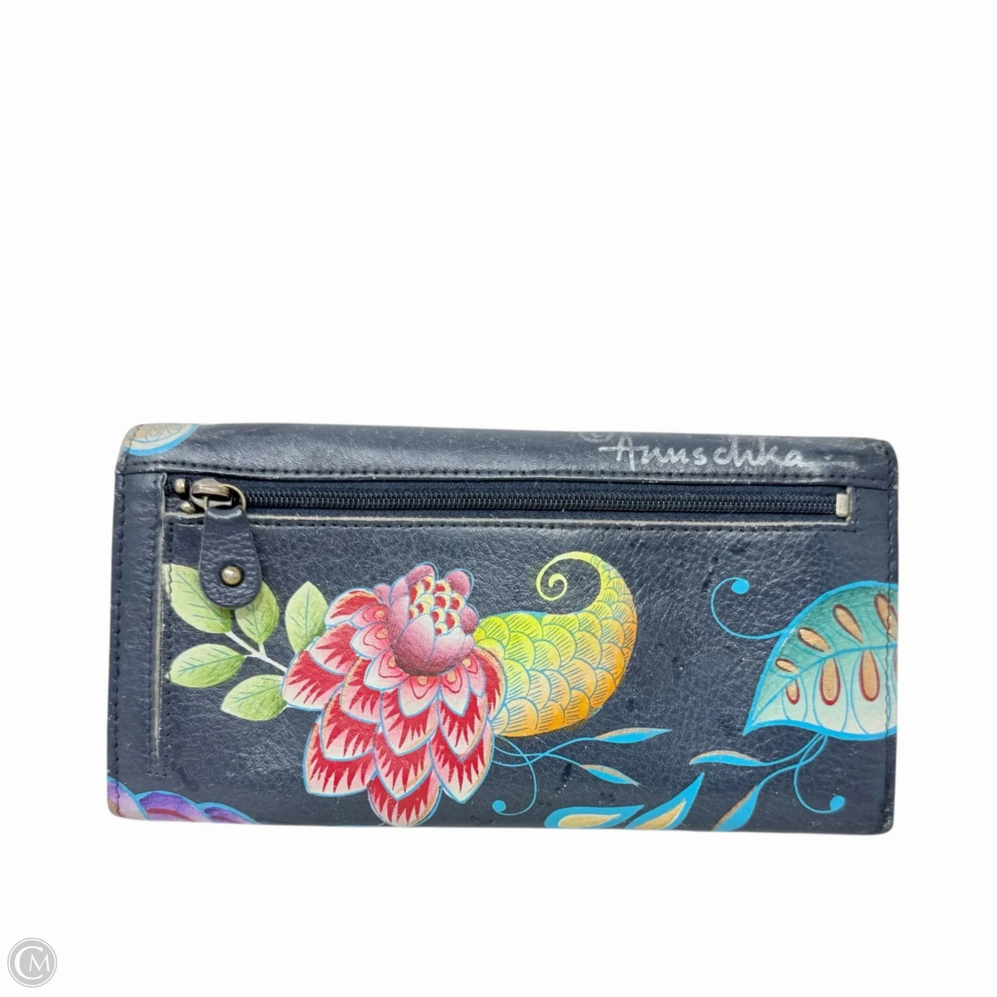 Hand-Painted Leather Three Fold Organizer Wallet  By Anuschka, Size: Large