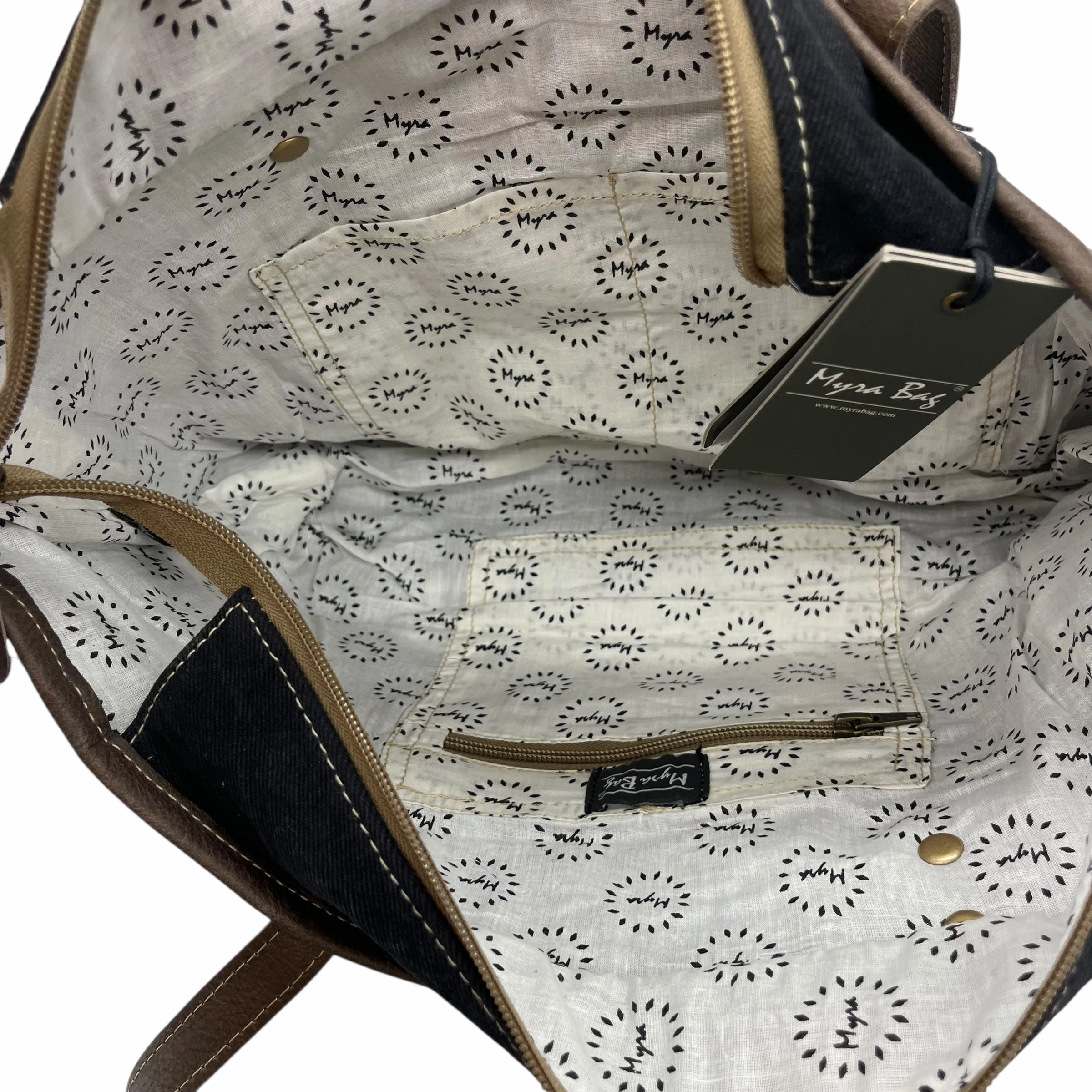 Handbag By Myra In Black & Brown, Size:Medium