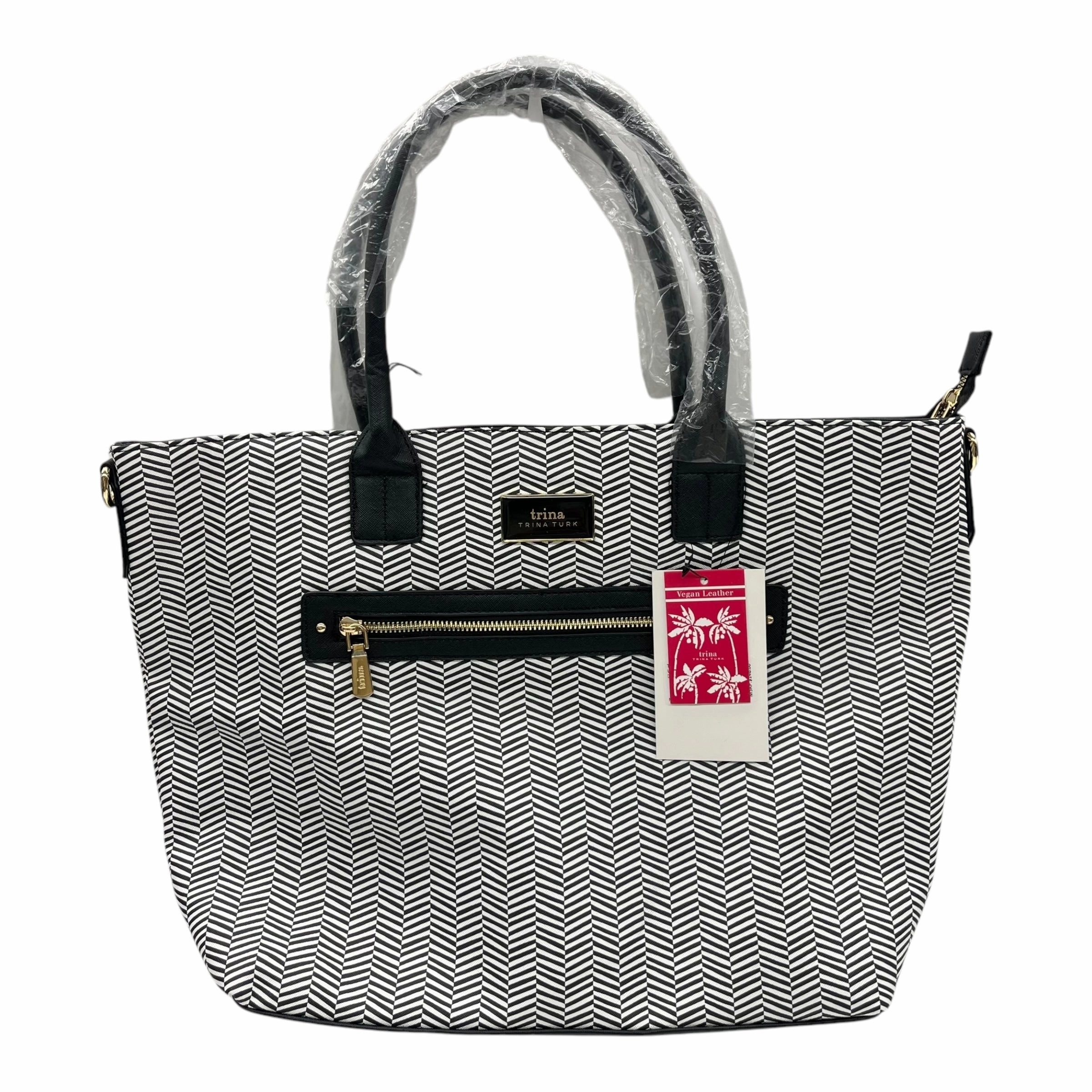 Handbag By Trina Turk In Black & White, Size:Large