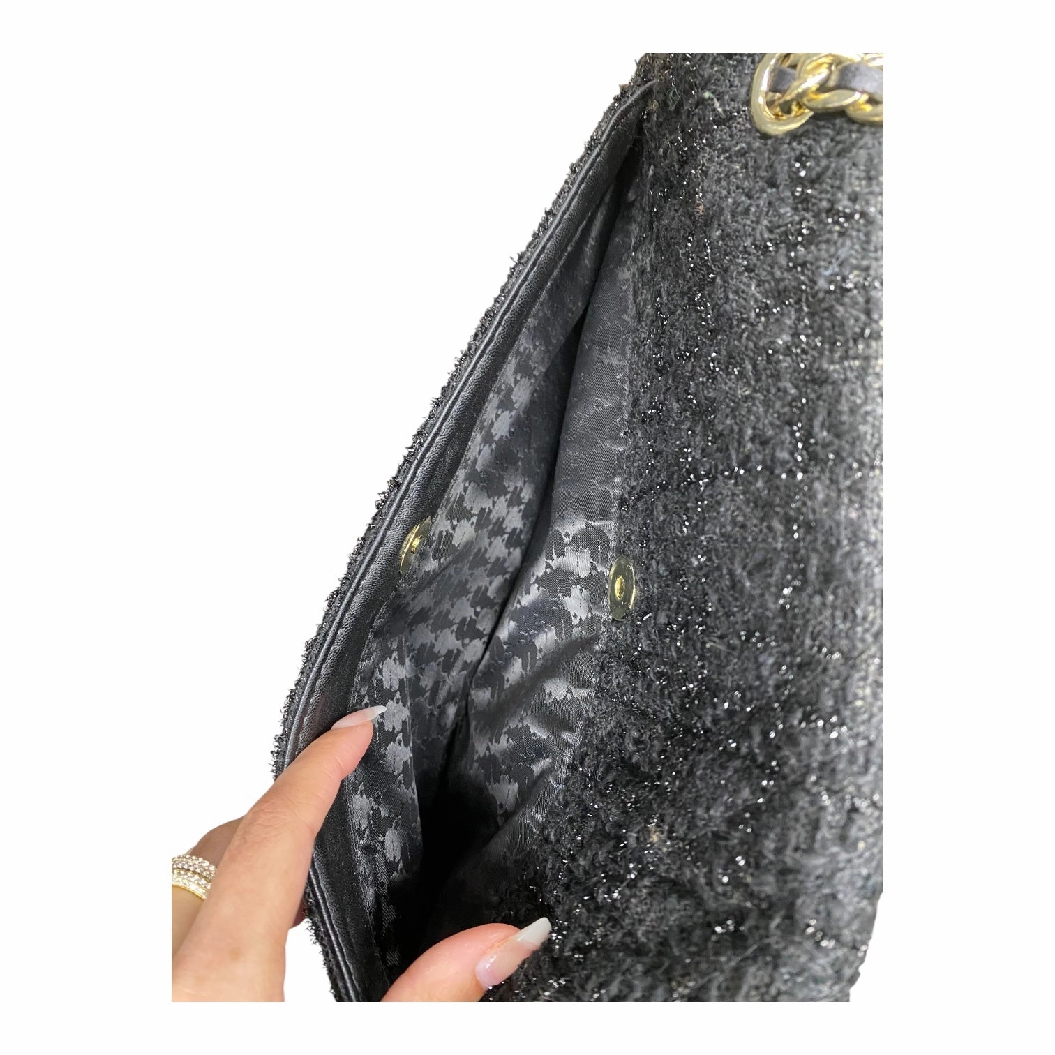 Handbag Designer By Karl Lagerfeld In Black & Gold, Size:Medium