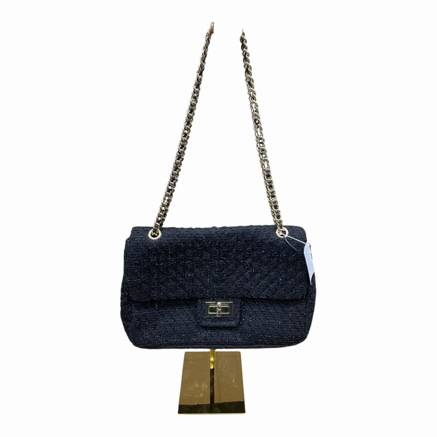 Handbag Designer By Karl Lagerfeld In Black & Gold, Size:Medium