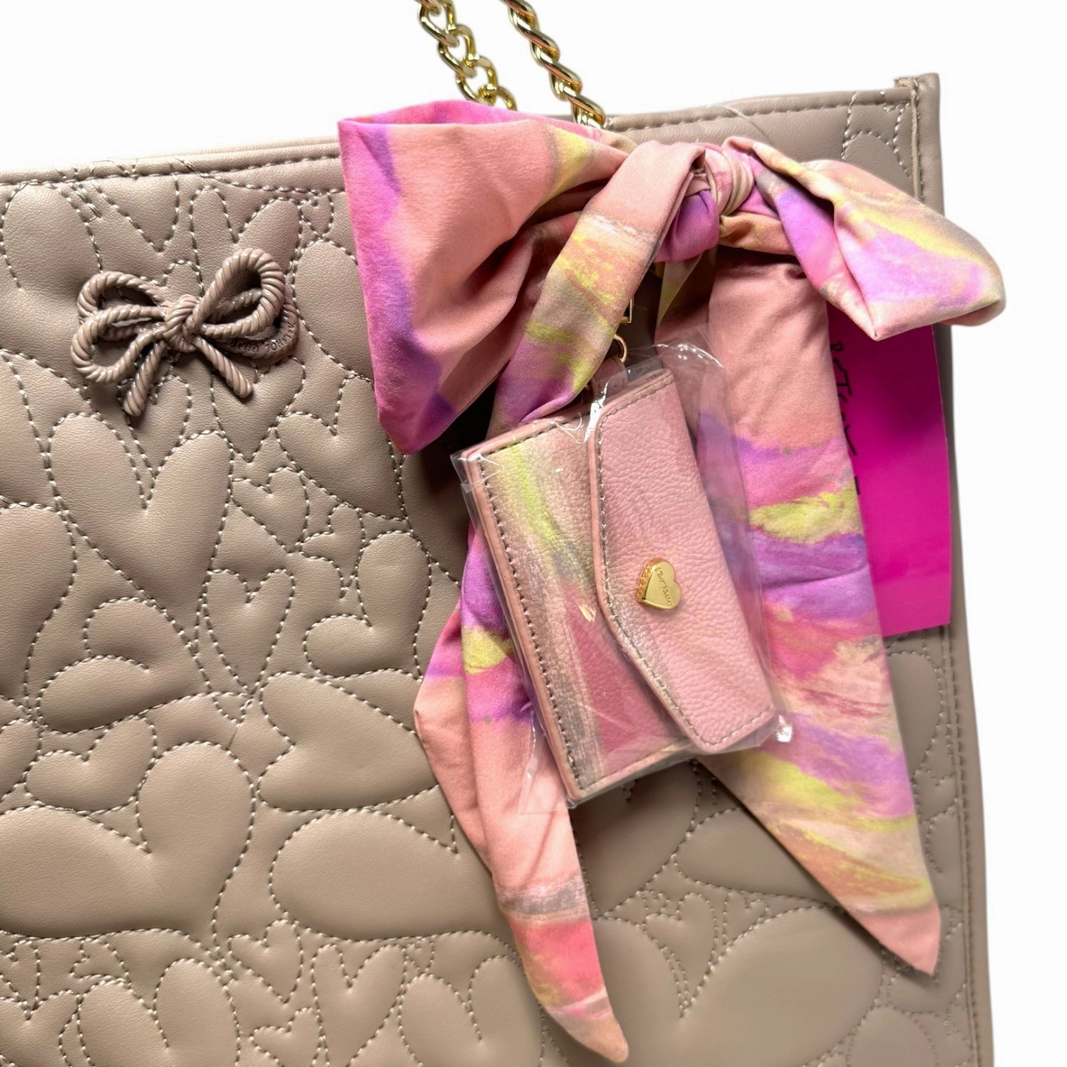 Heart Quilted Scarf Tote Handbag By Betsey Johnson, Size: Large