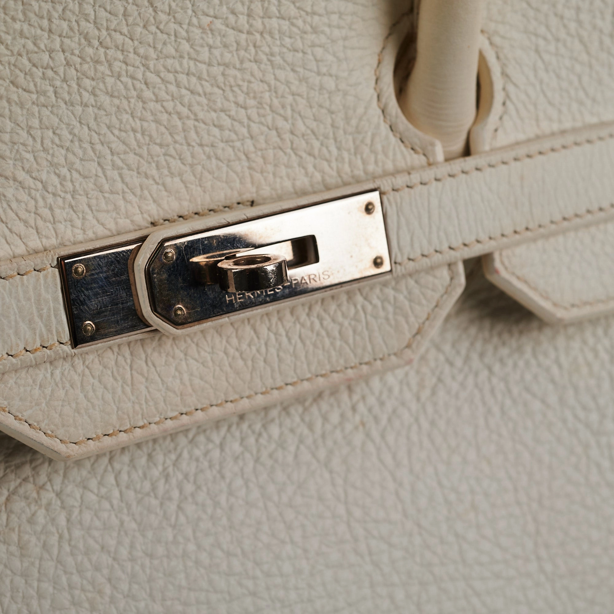 Hermes Birkin 35 Clemence White Stamp P Square (2012)