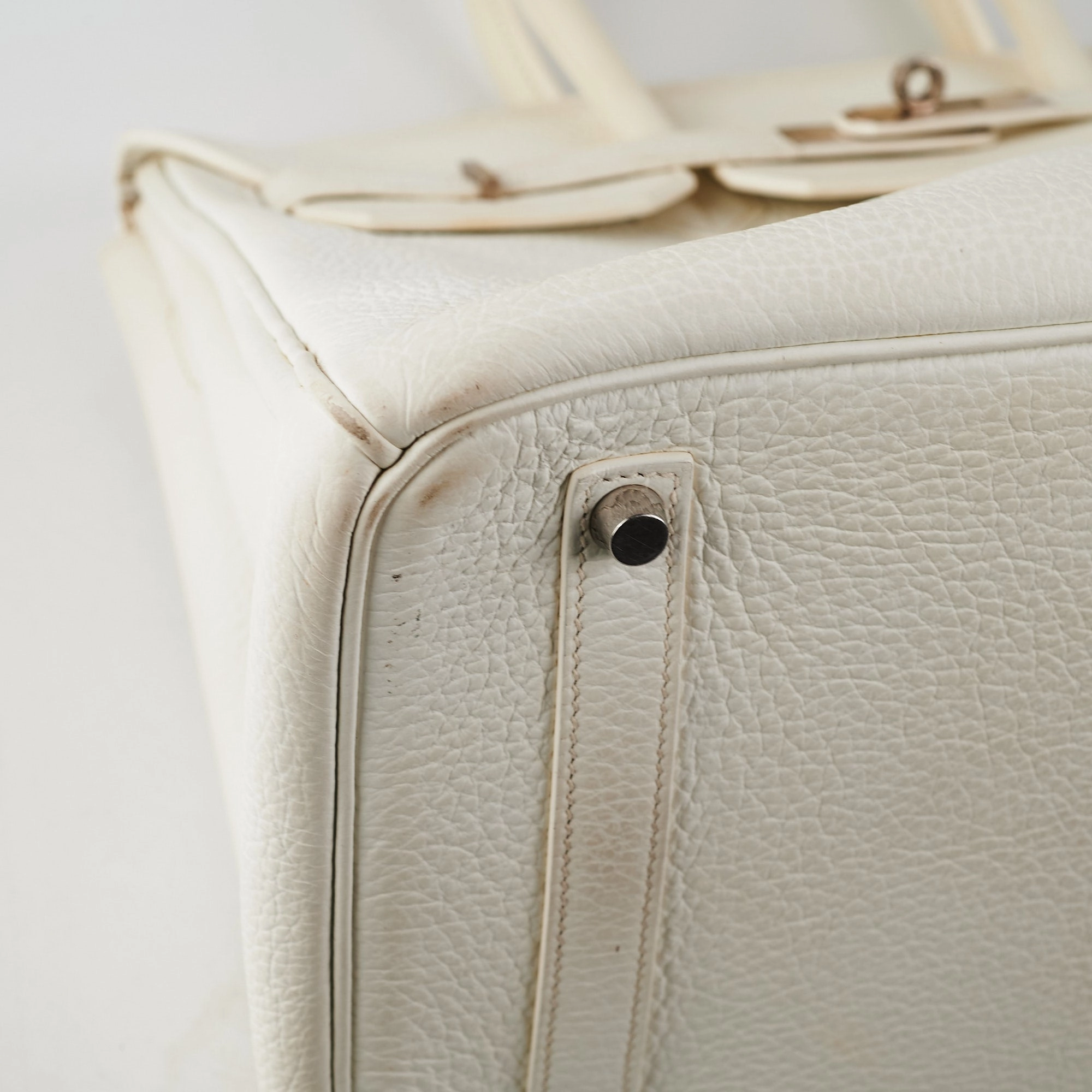 Hermes Birkin 35 Clemence White Stamp P Square (2012)