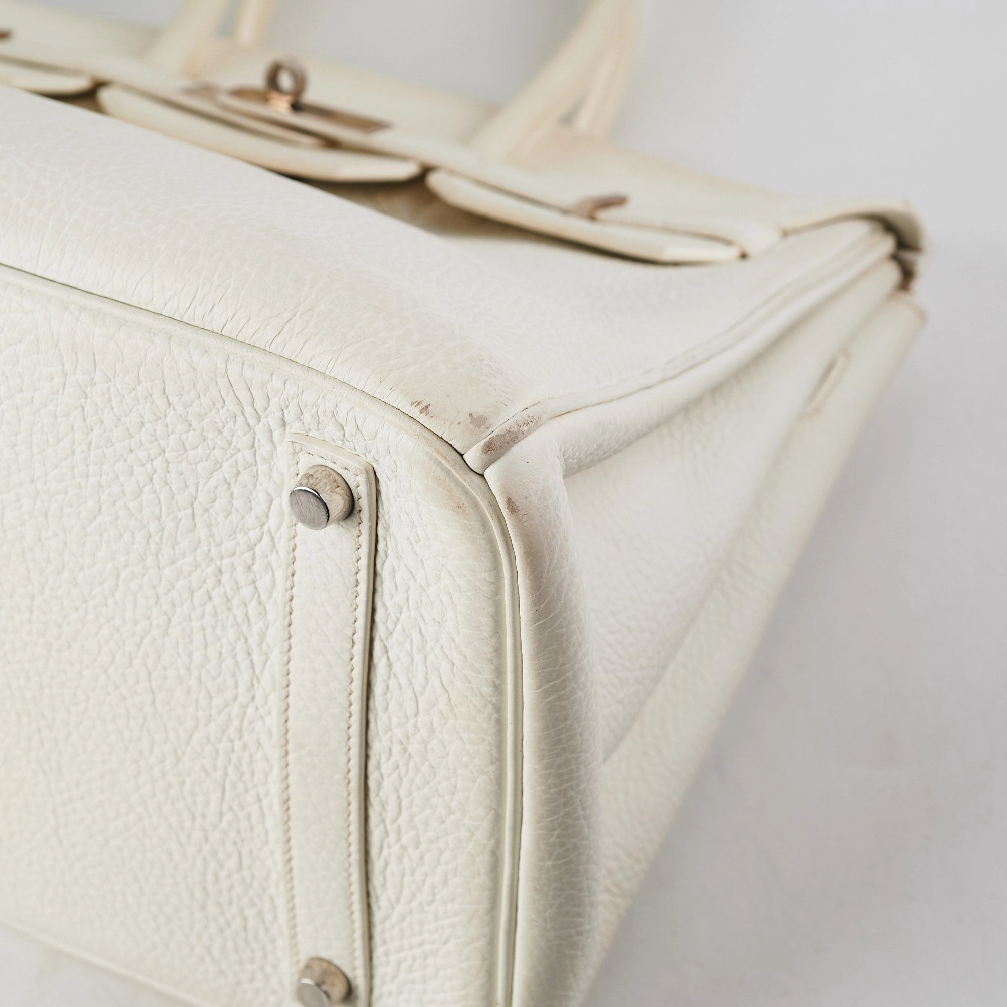 Hermes Birkin 35 Clemence White Stamp P Square (2012)