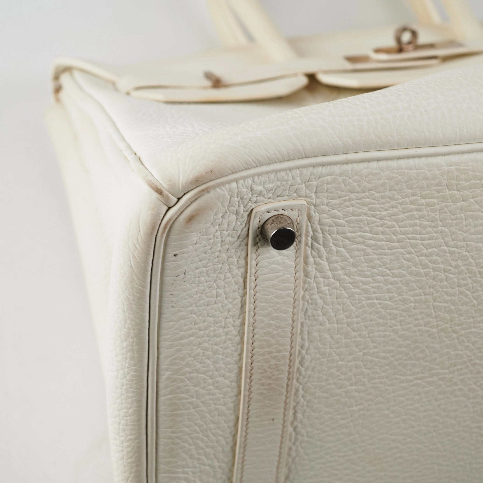 Hermes Birkin 35 Clemence White Stamp P Square (2012)