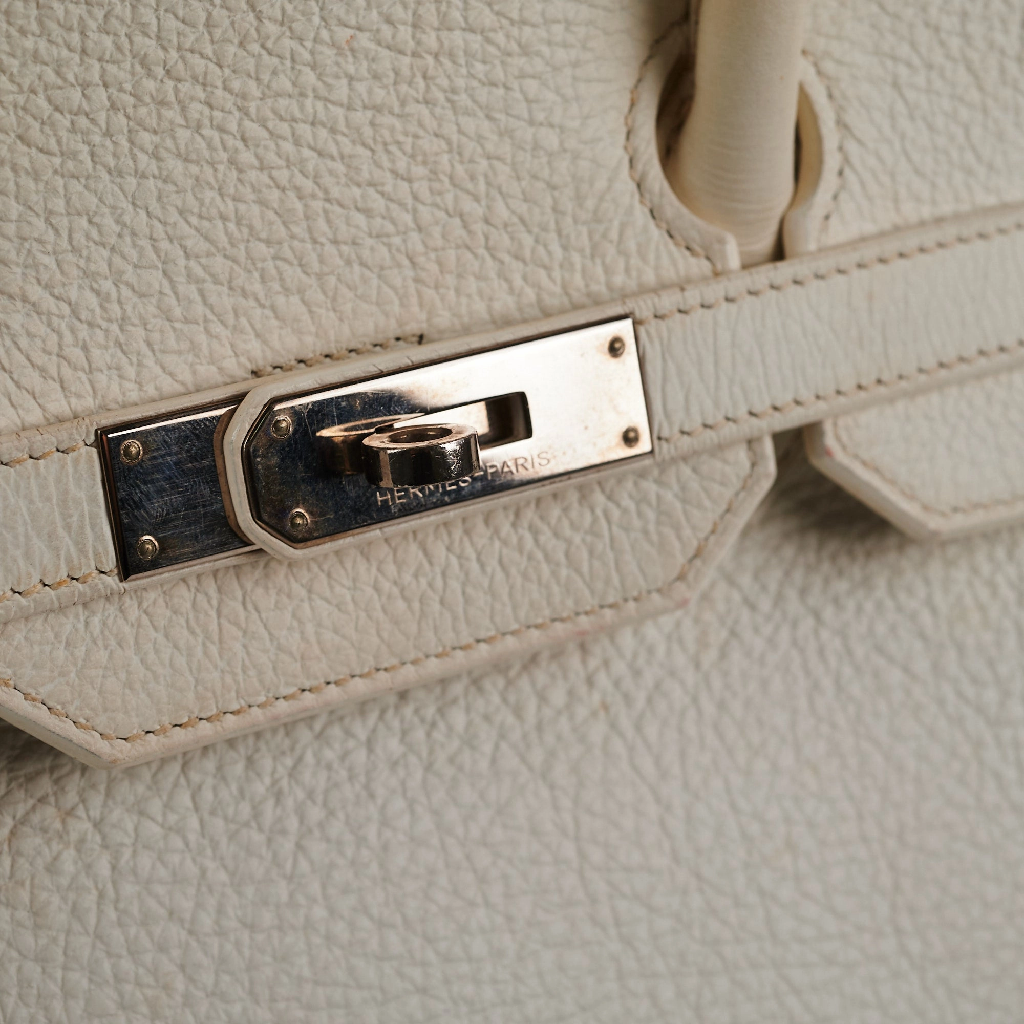 Hermes Birkin 35 Clemence White Stamp P Square (2012)