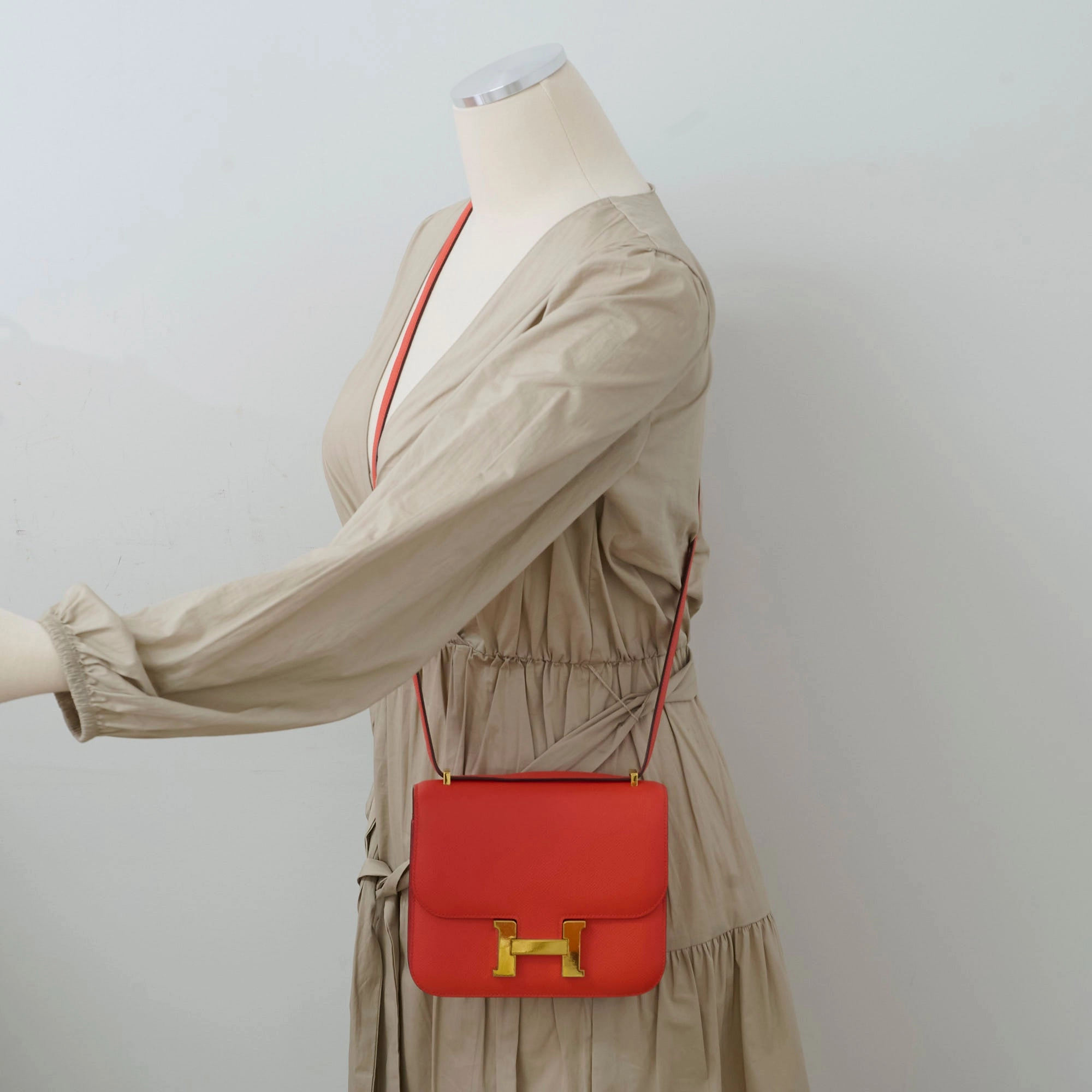 Hermes Constance 18 Epsom Orange Stamp T