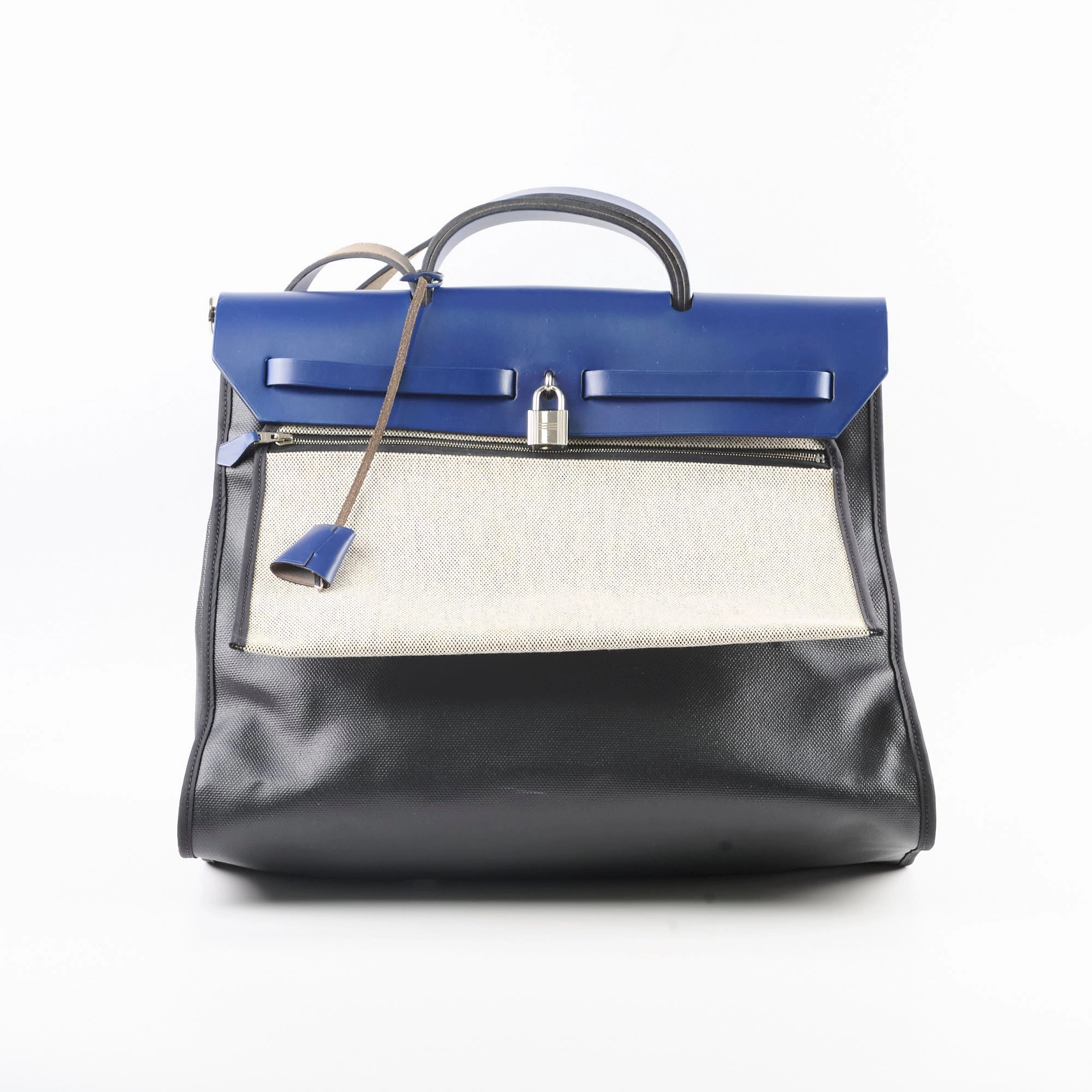 Hermes Herbag Zip 39 Bag Berline Canvas/Leather Black/Blue SHW