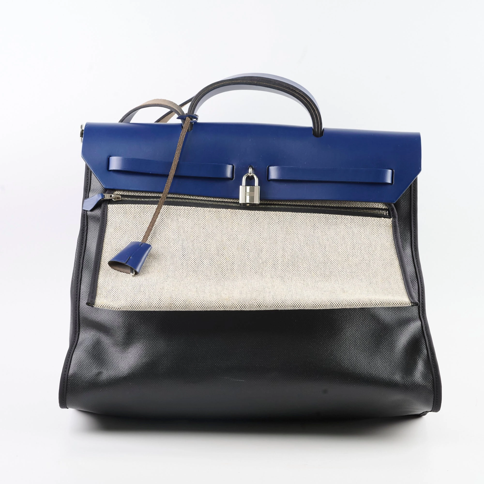 Hermes Herbag Zip 39 Bag Berline Canvas/Leather Black/Blue SHW