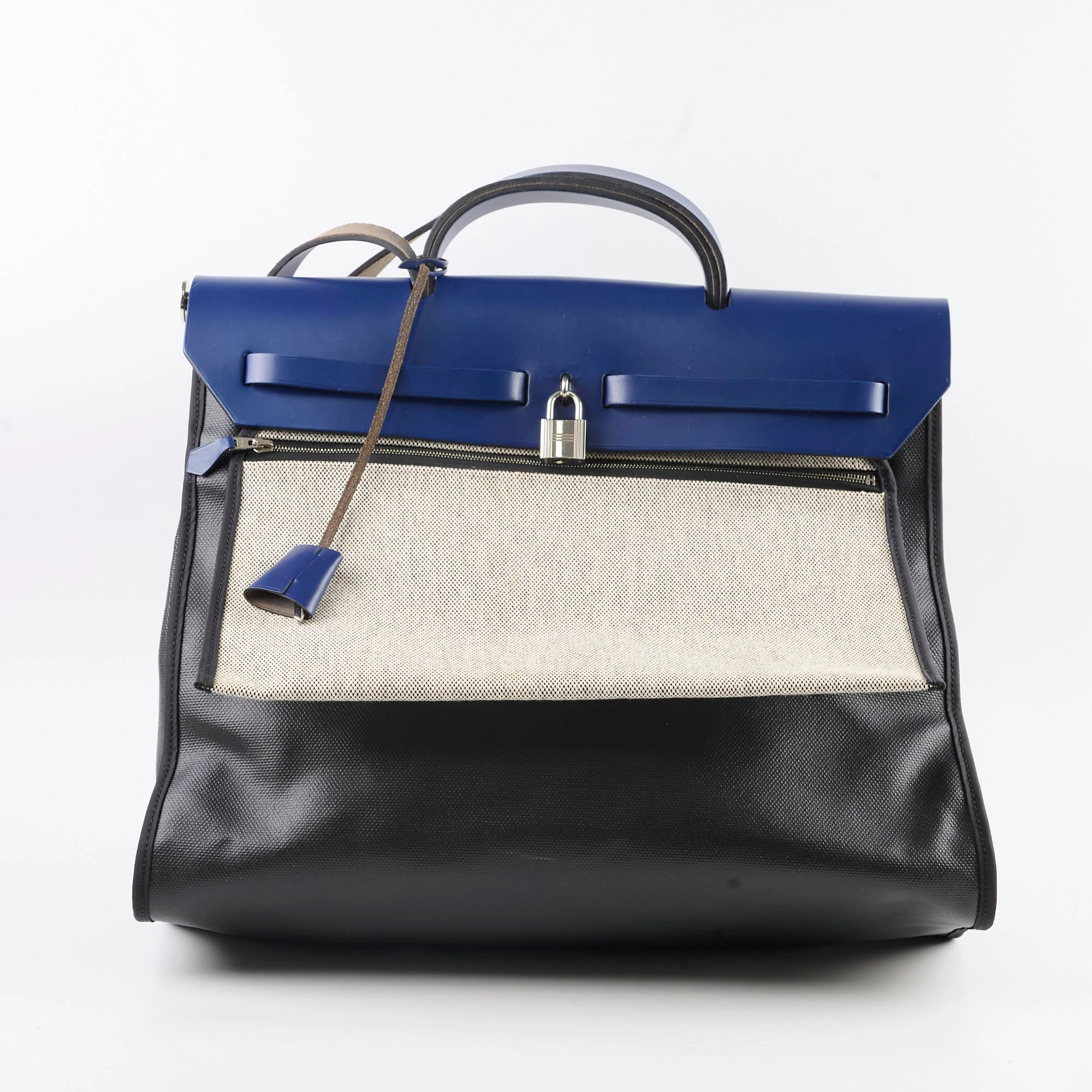 Hermes Herbag Zip 39 Bag Berline Canvas/Leather Black/Blue SHW