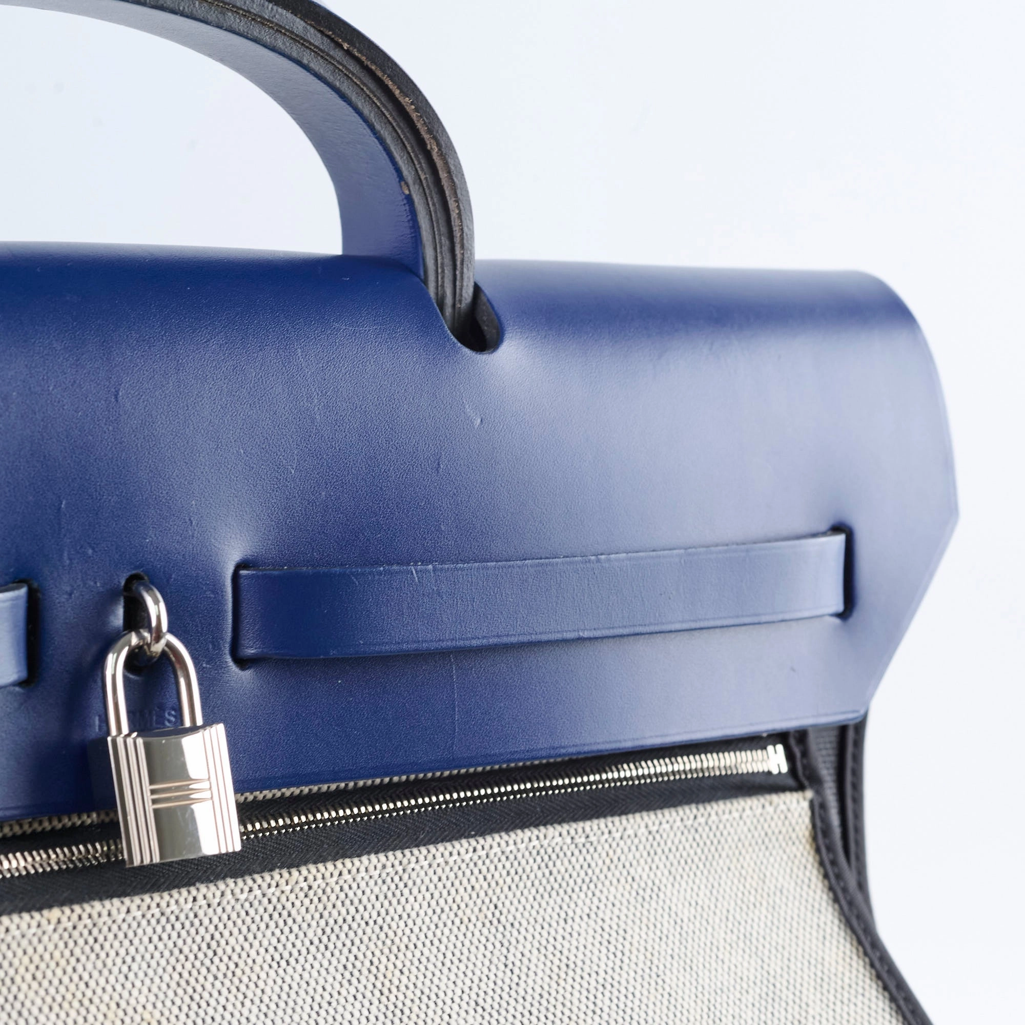 Hermes Herbag Zip 39 Bag Berline Canvas/Leather Black/Blue SHW