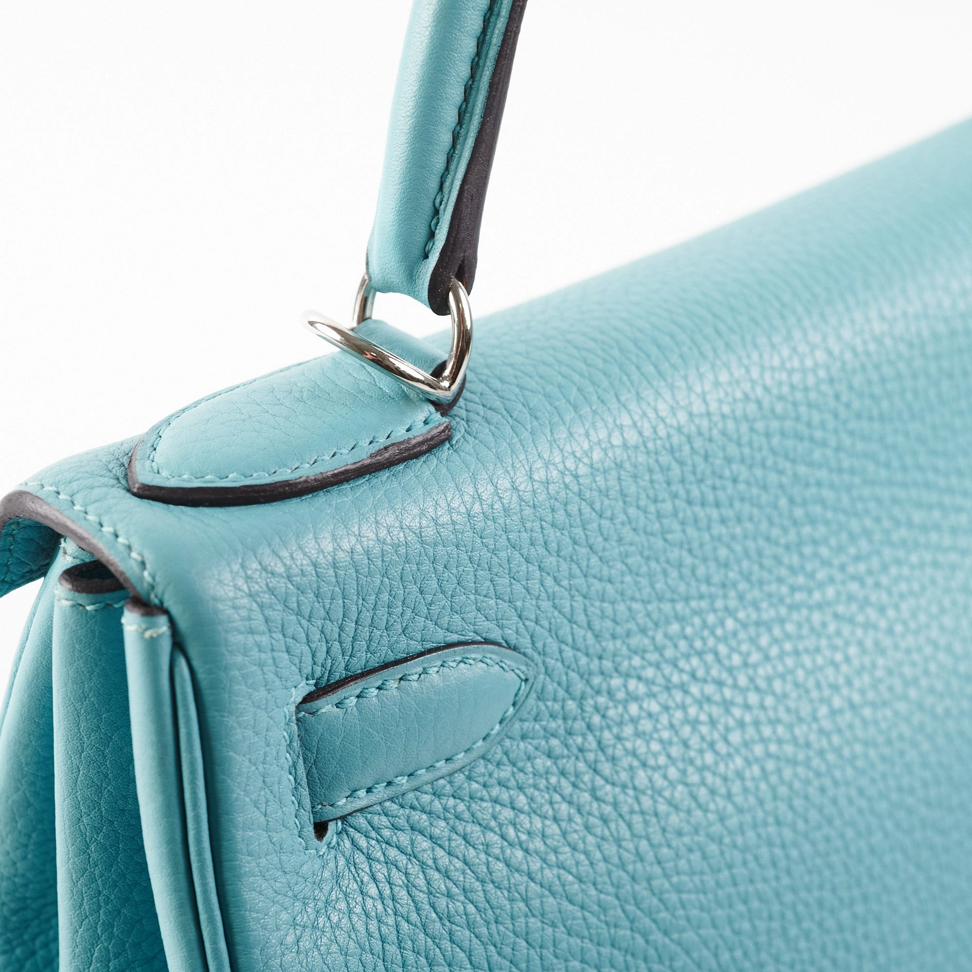 Hermes Kelly 28 Clemence Blue Atol