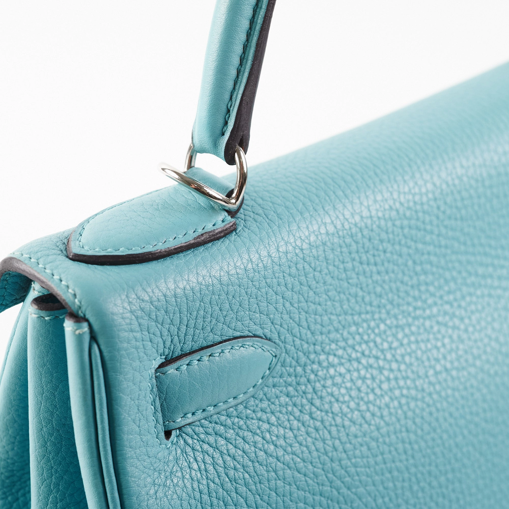 Hermes Kelly 28 Clemence Blue Atol