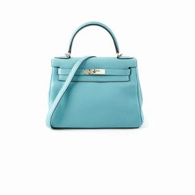 Hermes Kelly 28 Clemence Blue Atol