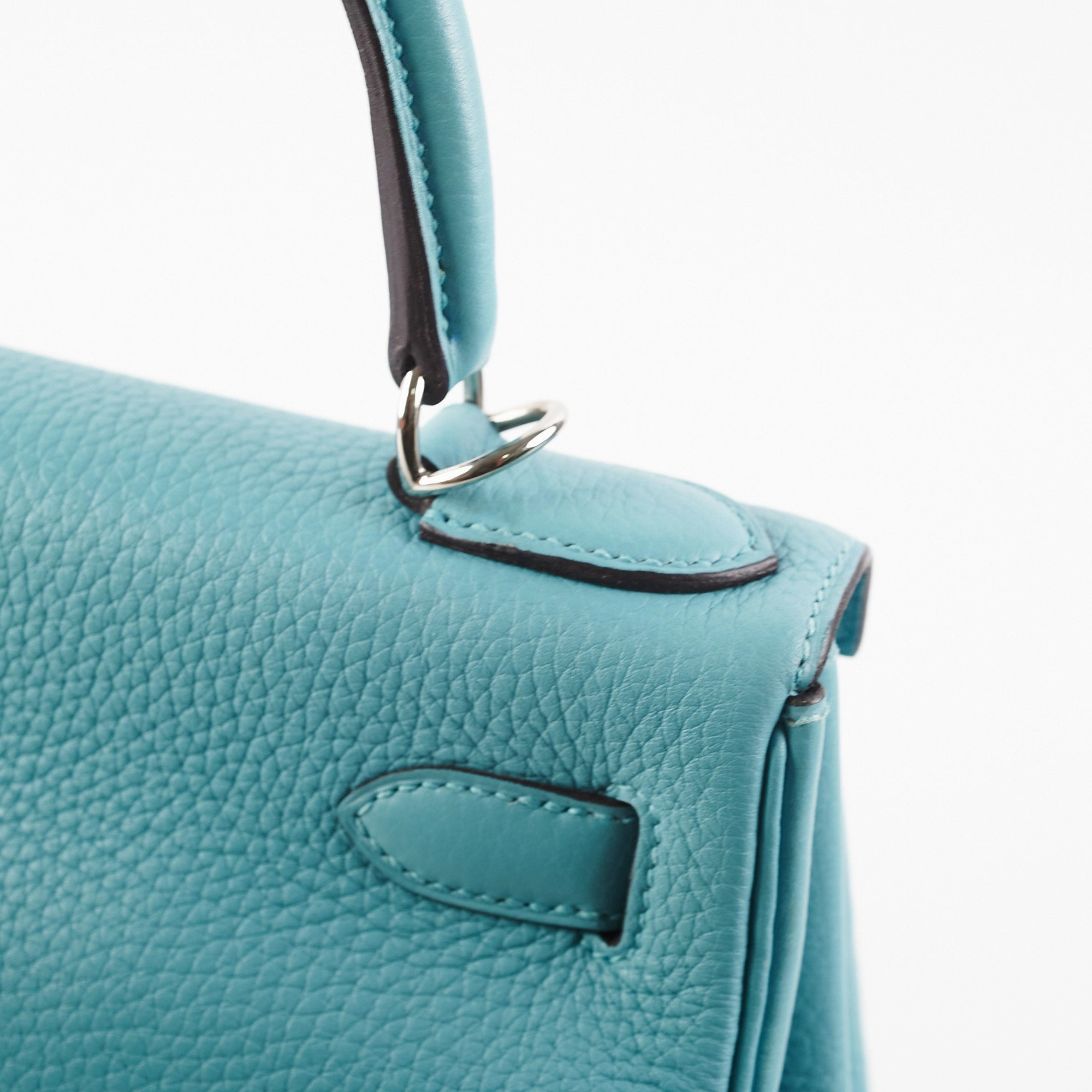 Hermes Kelly 28 Clemence Blue Atol