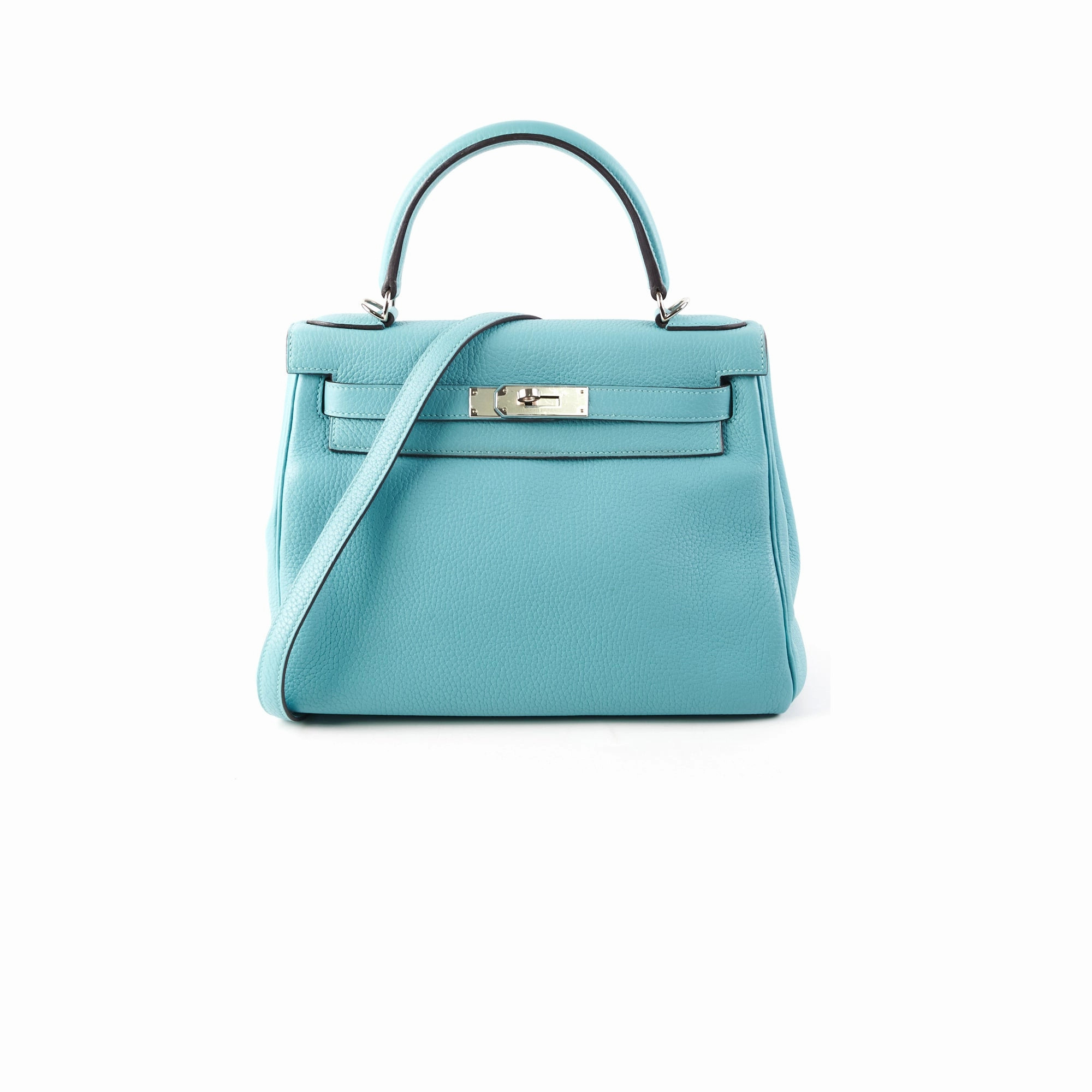 Hermes Kelly 28 Clemence Blue Atol