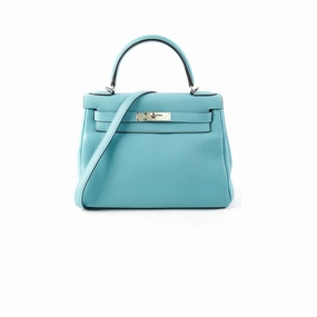 Hermes Kelly 28 Clemence Blue Atol