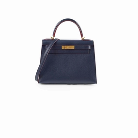 Hermes Kelly 28 Contour Epsom Blue Indigo/ Rouge H X Stamp