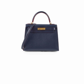 Hermes Kelly 28 Contour Epsom Blue Indigo/ Rouge H X Stamp