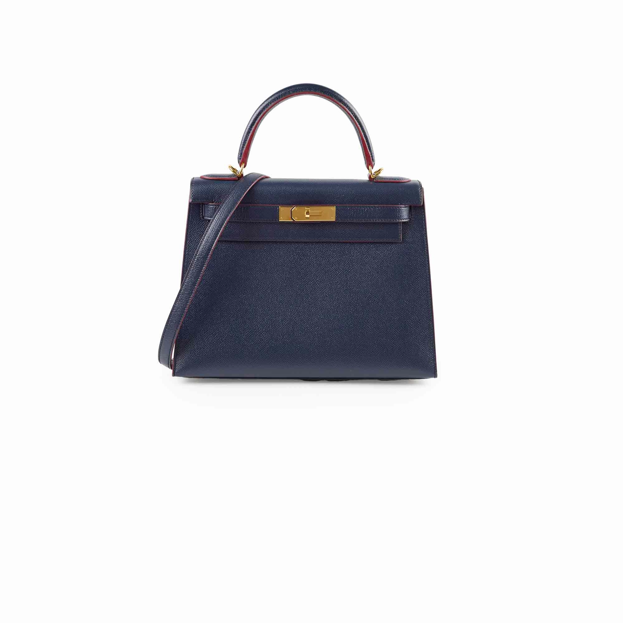Hermes Kelly 28 Contour Epsom Blue Indigo/ Rouge H X Stamp