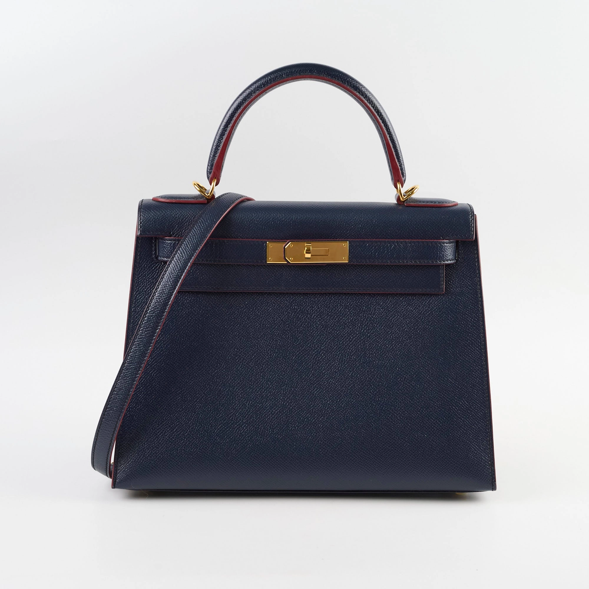 Hermes Kelly 28 Contour Epsom Blue Indigo/ Rouge H X Stamp