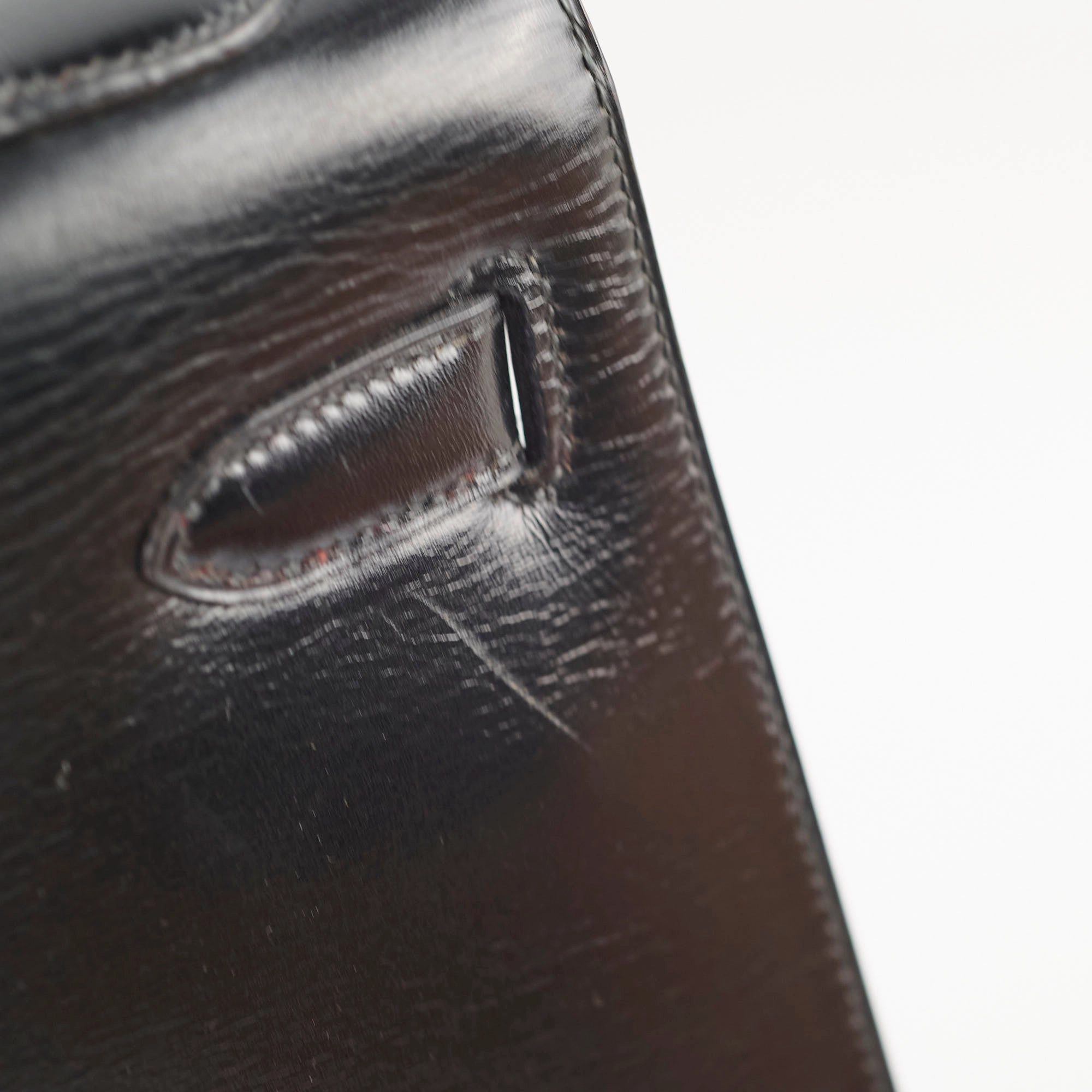Hermes Vintage Kelly 32 Box Black J Circle Stamp 1980