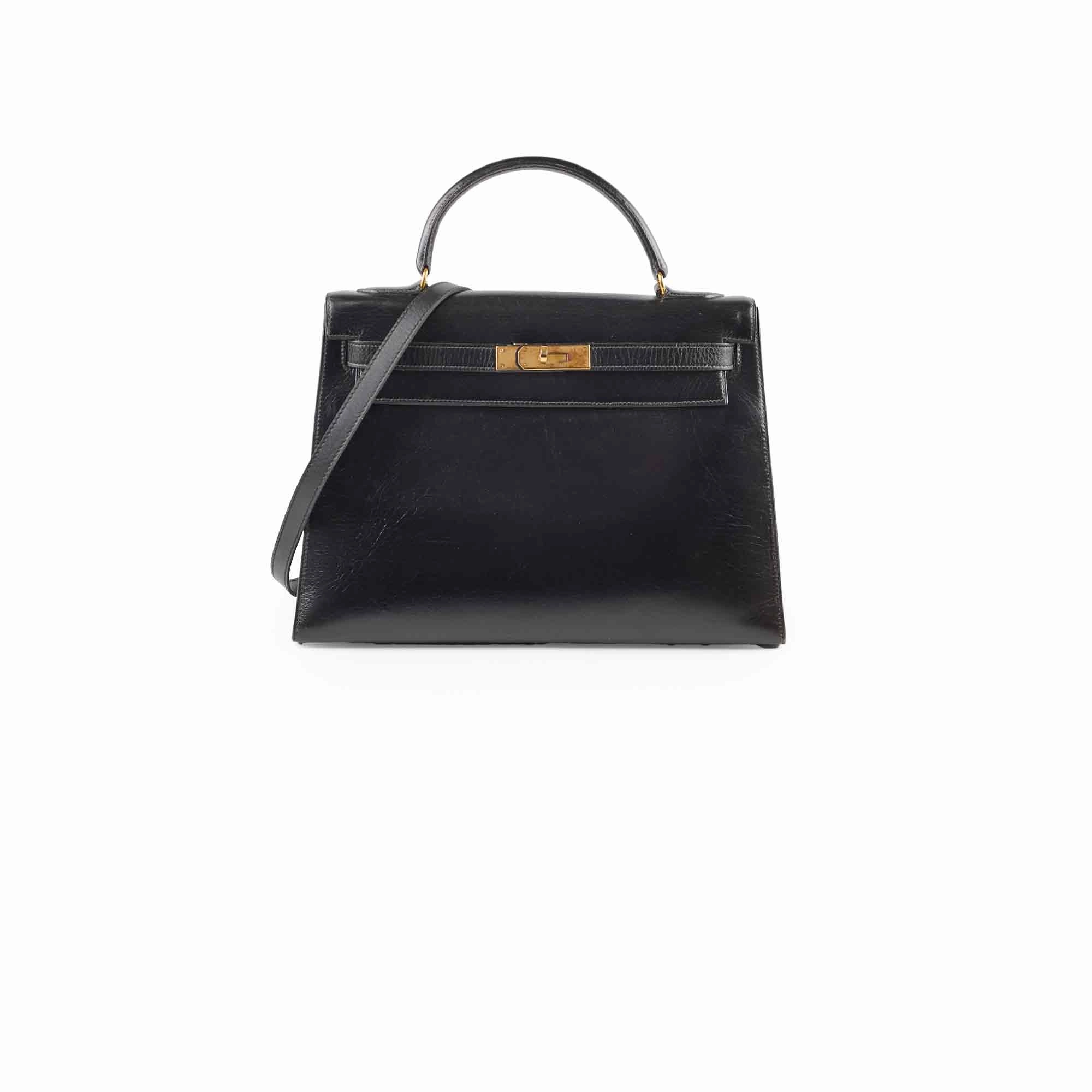 Hermes Vintage Kelly 32 Box Black J Circle Stamp 1980
