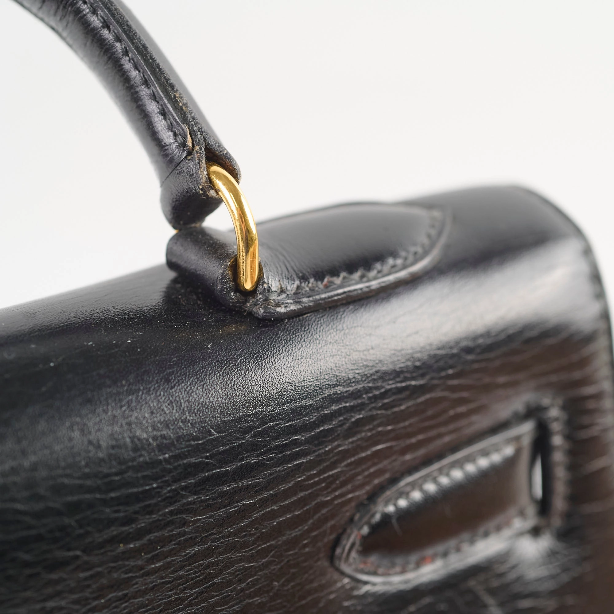 Hermes Vintage Kelly 32 Box Black J Circle Stamp 1980