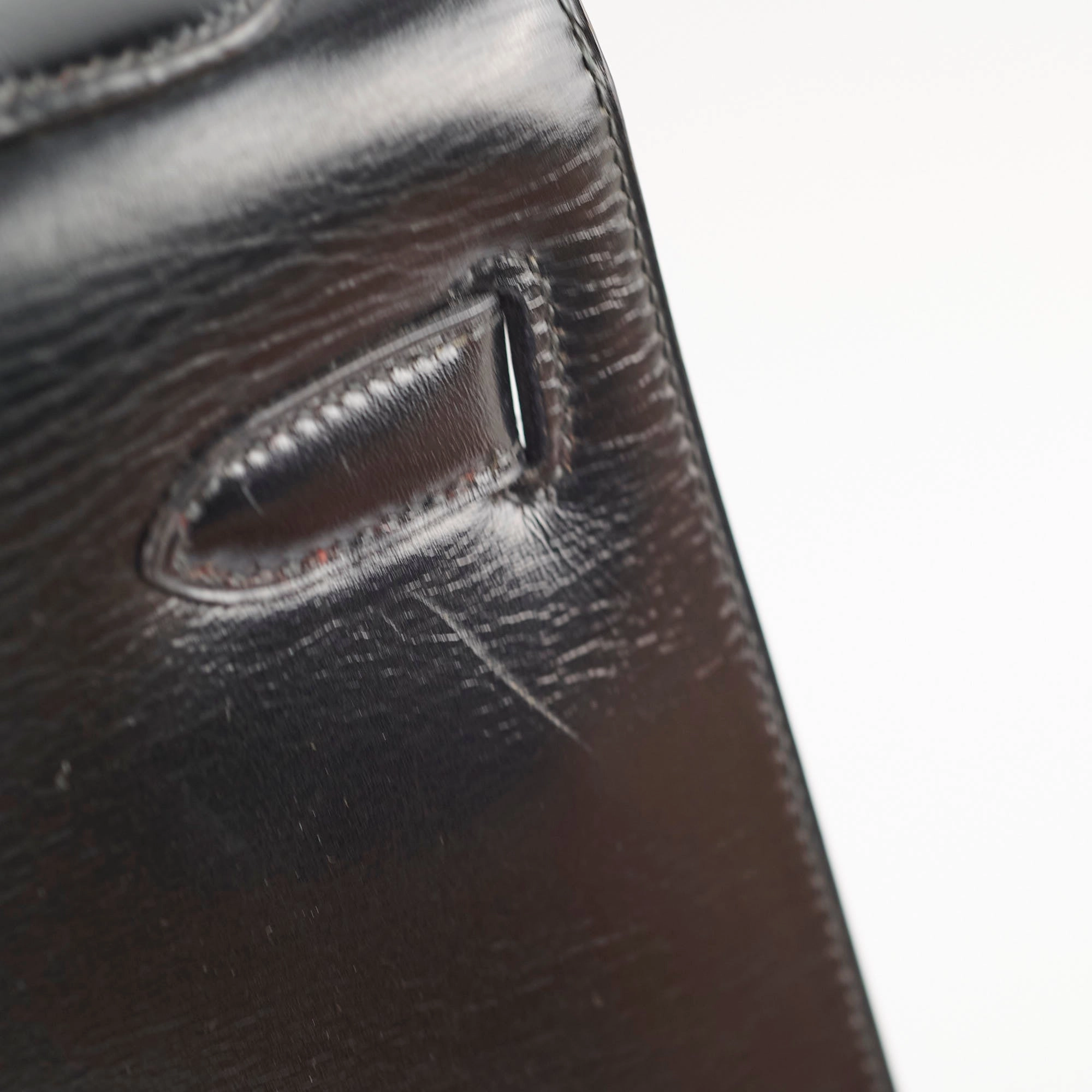 Hermes Vintage Kelly 32 Box Black J Circle Stamp 1980