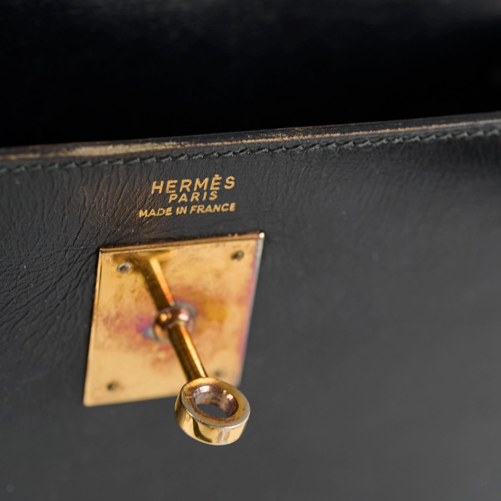 Hermes Vintage Kelly 32 Box Black J Circle Stamp 1980