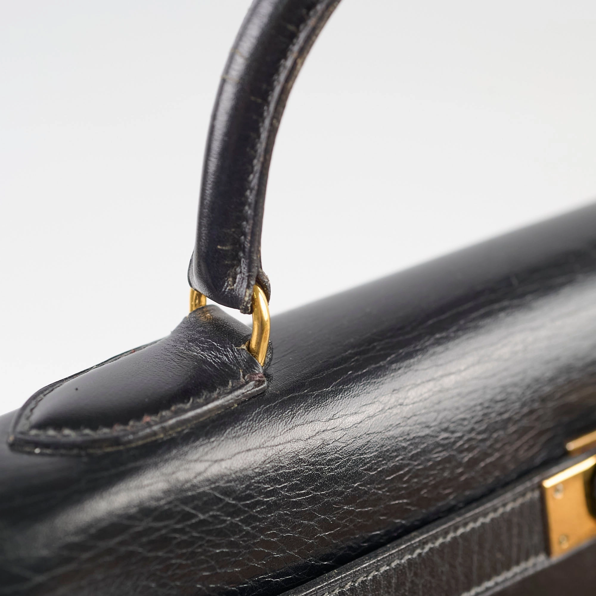 Hermes Vintage Kelly 32 Box Black J Circle Stamp 1980