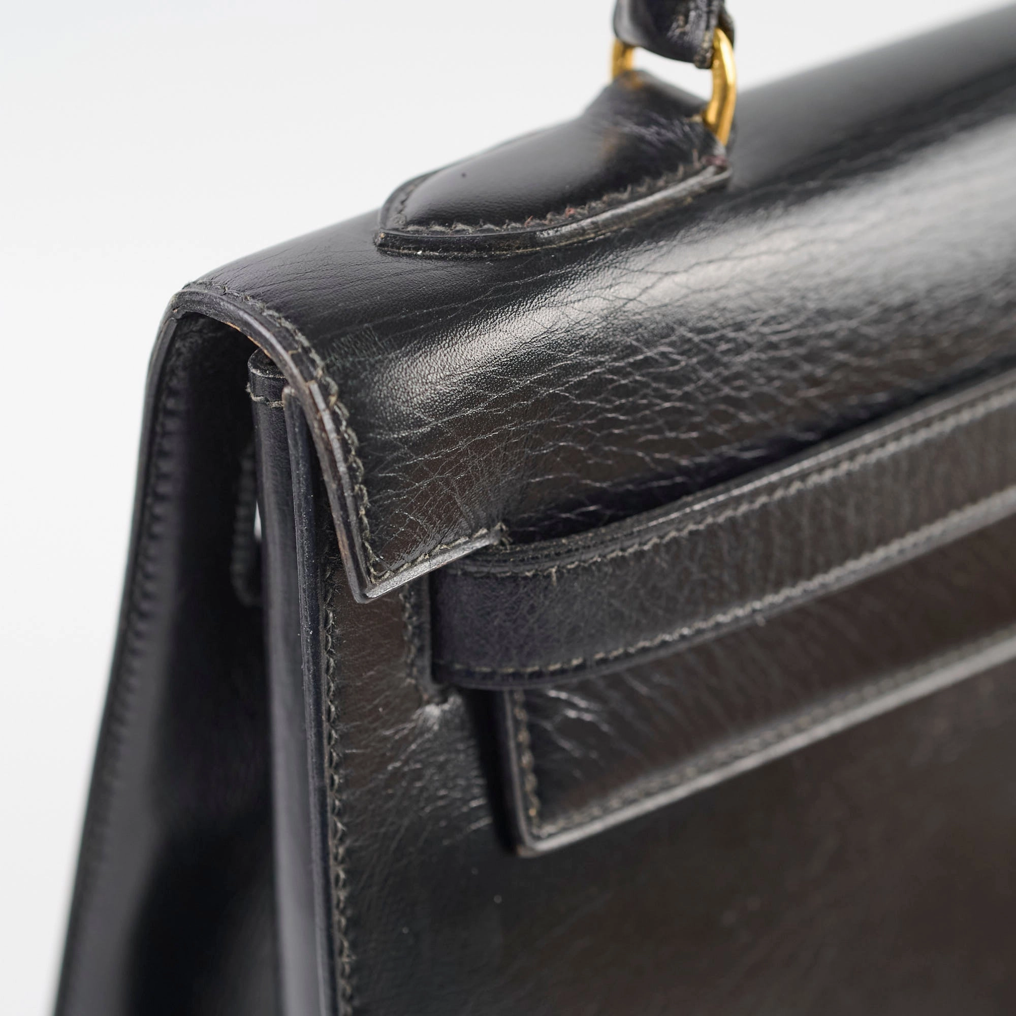 Hermes Vintage Kelly 32 Box Black J Circle Stamp 1980