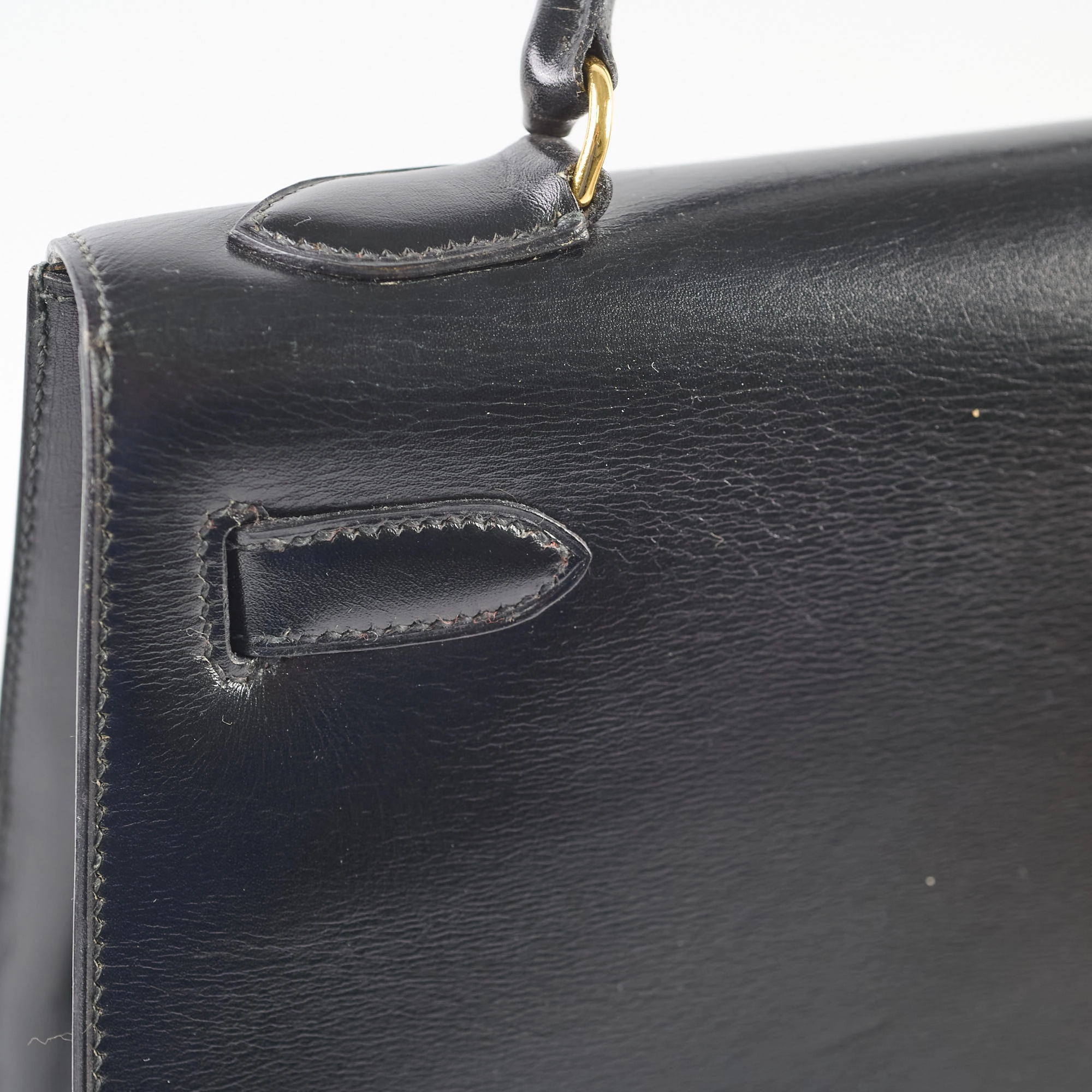 Hermes Vintage Kelly 32 Box Black J Circle Stamp 1980