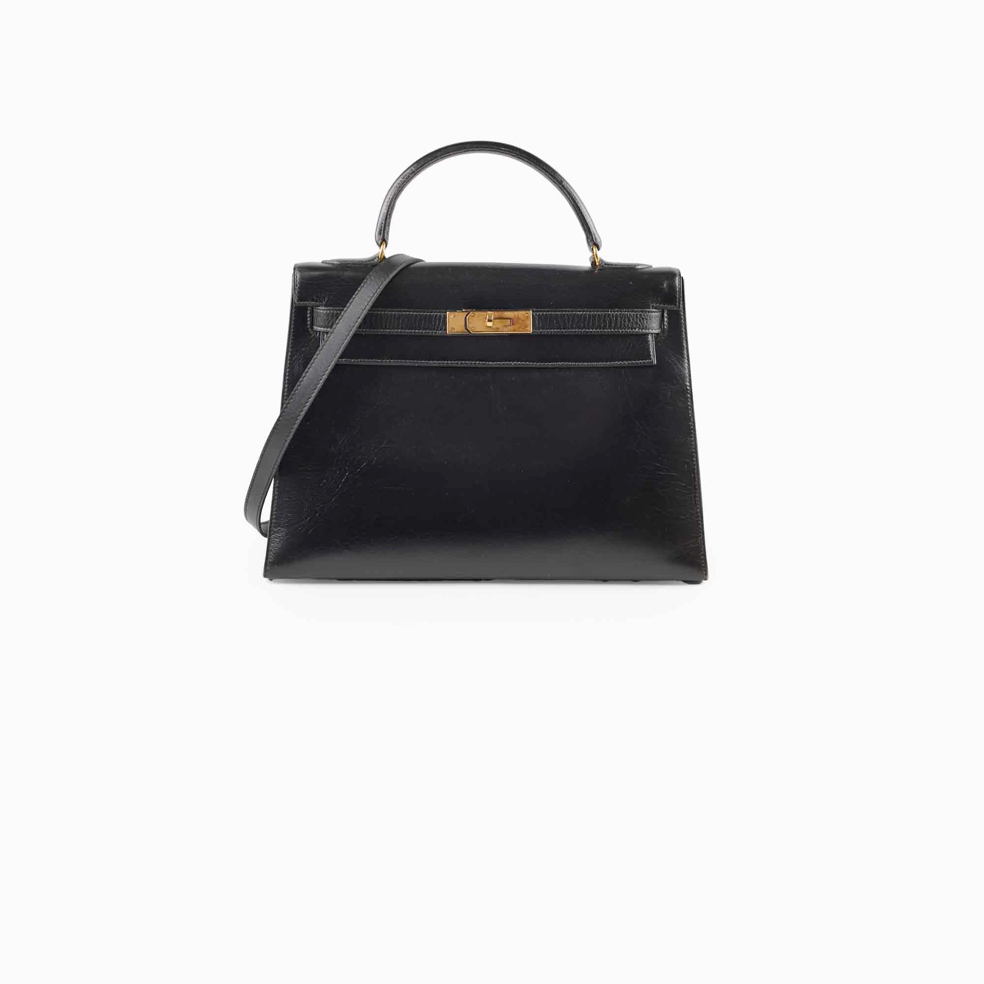 Hermes Vintage Kelly 32 Box Black J Circle Stamp 1980