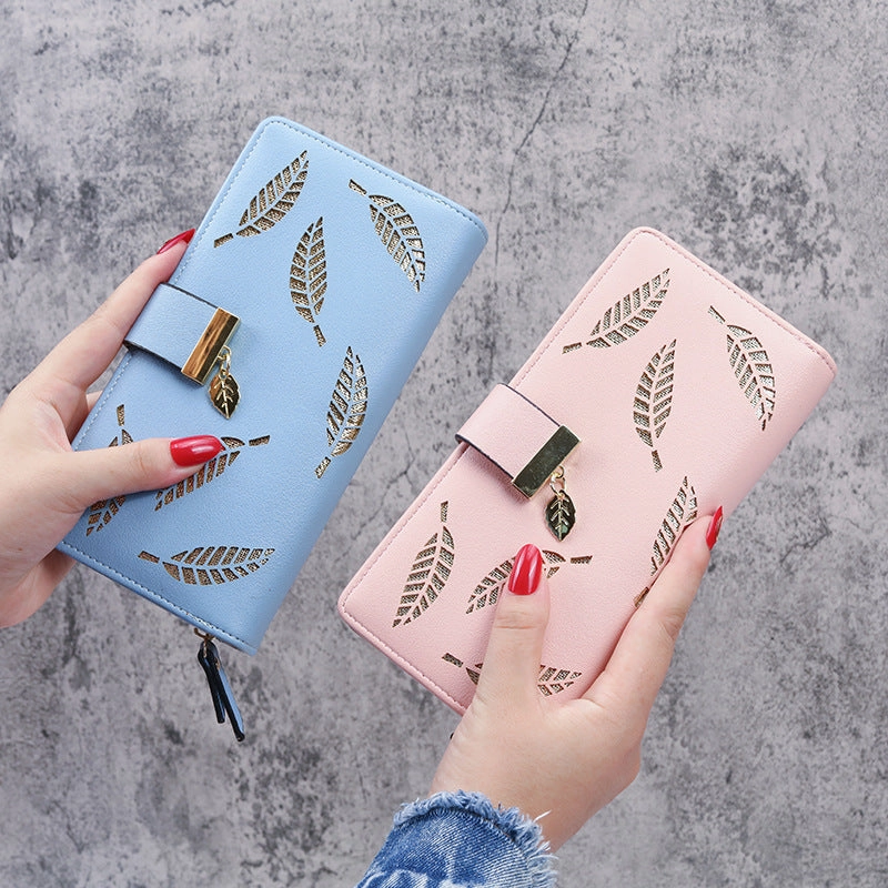 Hollow Leaf Zipper Button Wallet