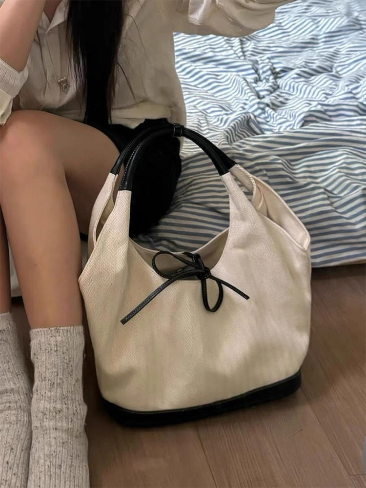 Korean niche retro stitching canvas tote bag