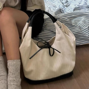 Korean niche retro stitching canvas tote bag