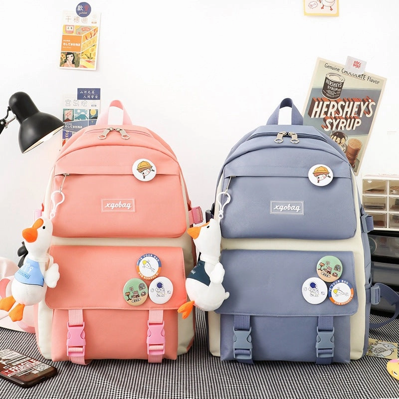 Korean style color matching four piece backpack