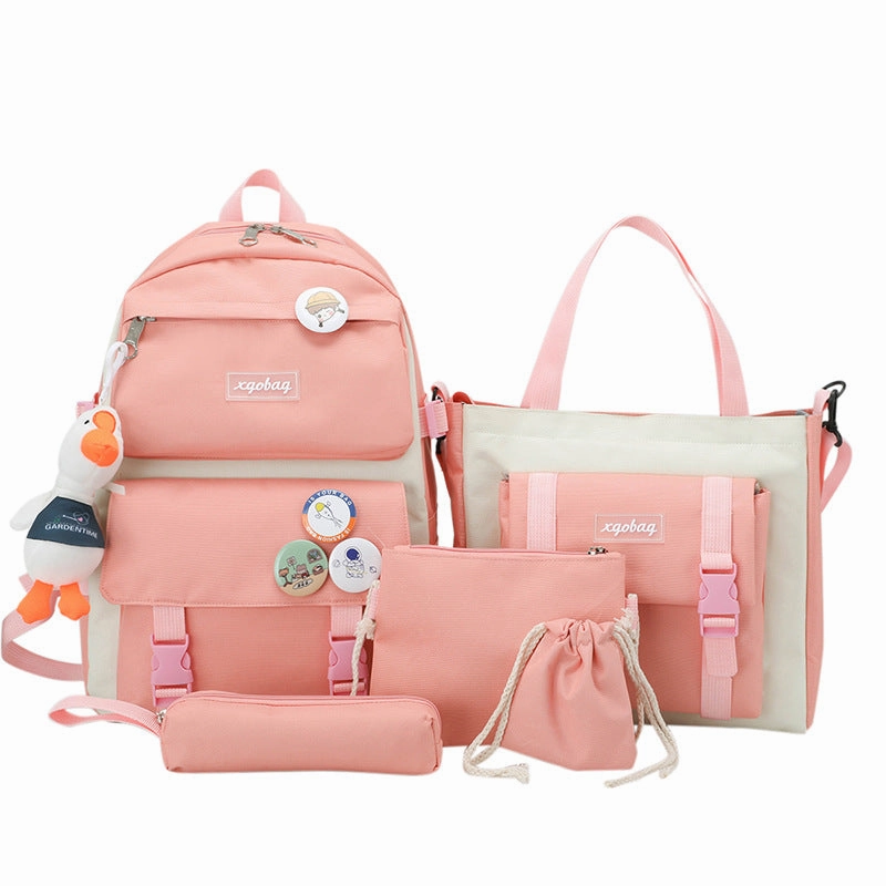 Korean style color matching four piece backpack