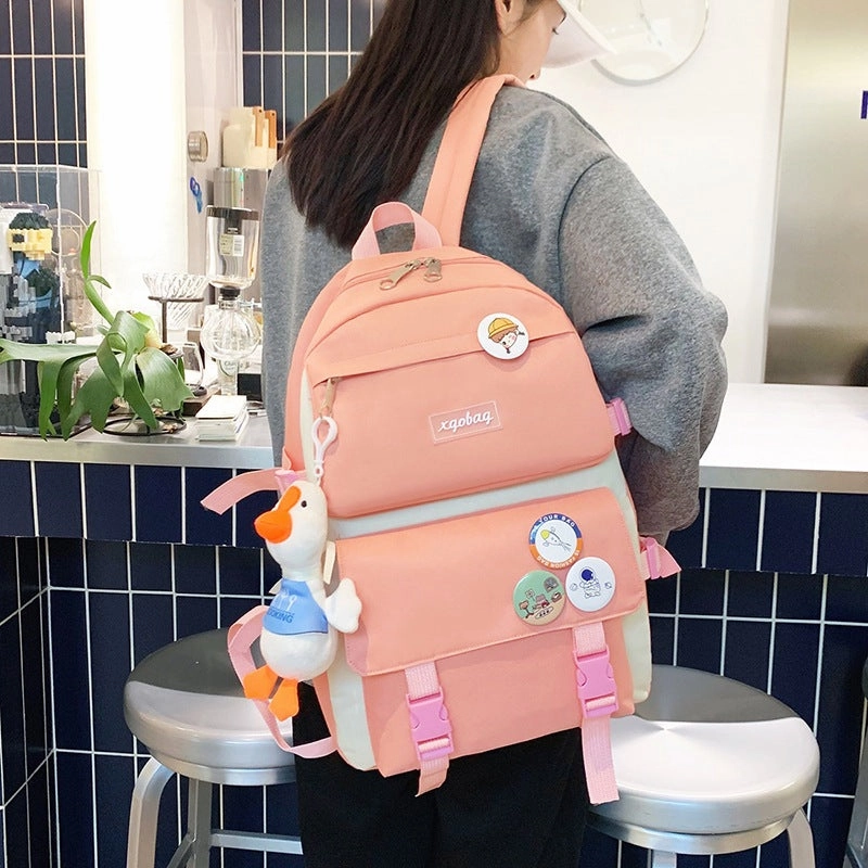 Korean style color matching four piece backpack