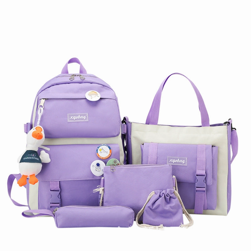 Korean style color matching four piece backpack