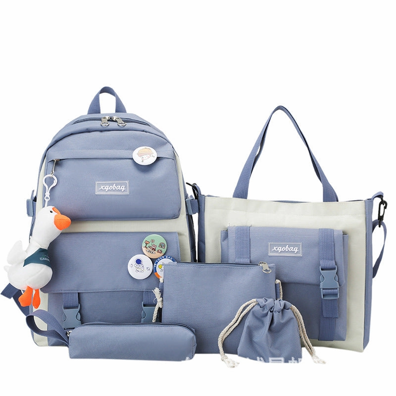 Korean style color matching four piece backpack
