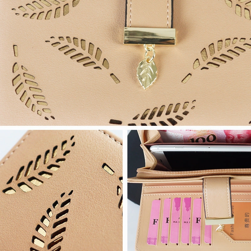 Long multi-card hollow leaf wallet