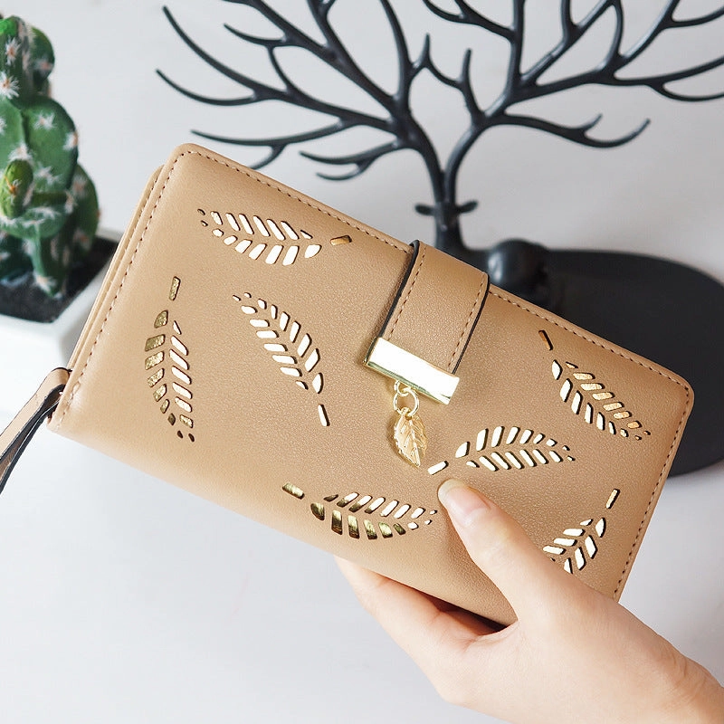 Long multi-card hollow leaf wallet