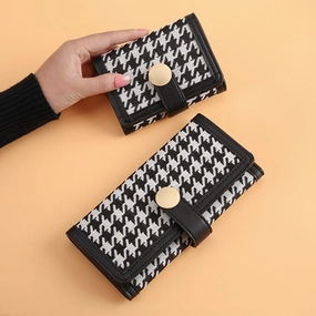 Long thousand bird grid buckle multi-card wallet
